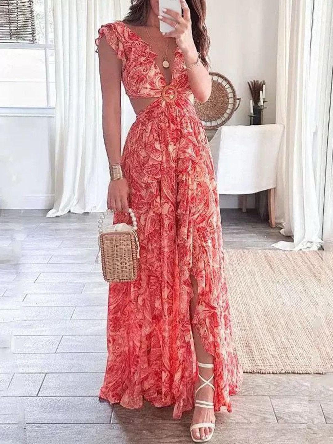 Miss Mosa By Akanksha  Women Orange Anni Floral Summer Maxi Dress