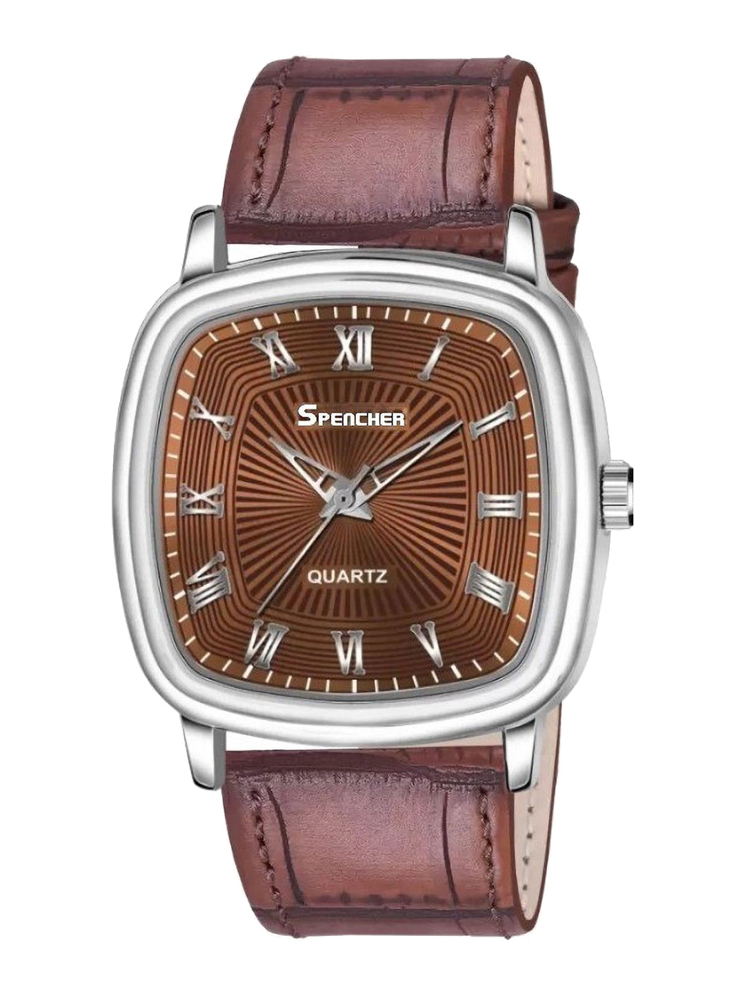 SPENCHER Men Brass Dial & Leather Textured Straps Analogue Watch SW MENOTUS Brown Dial
