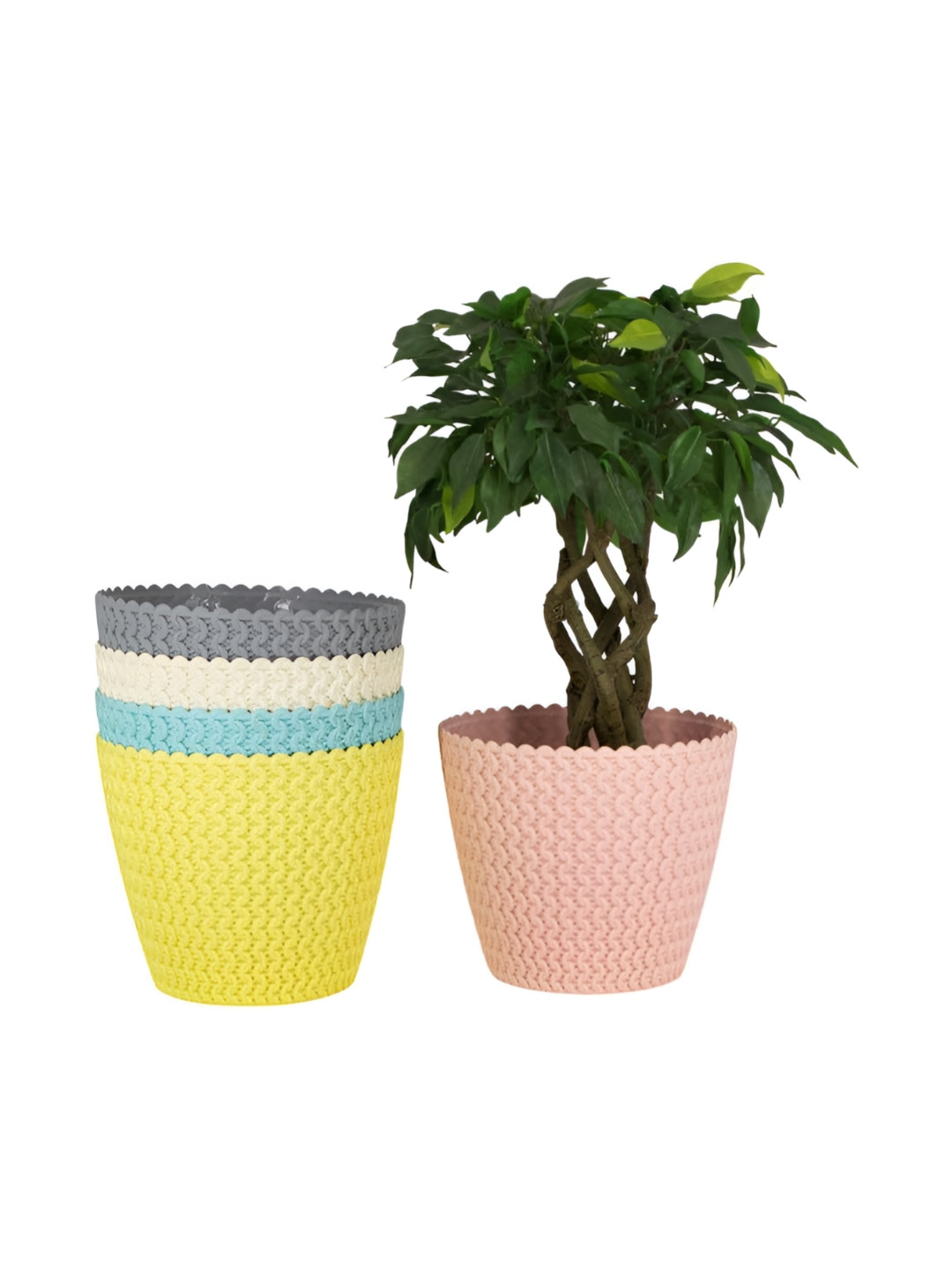 GARDEN'S NEED 5-Pcs Yellow & Pink Textured Eco-Friendly Poppy Planters