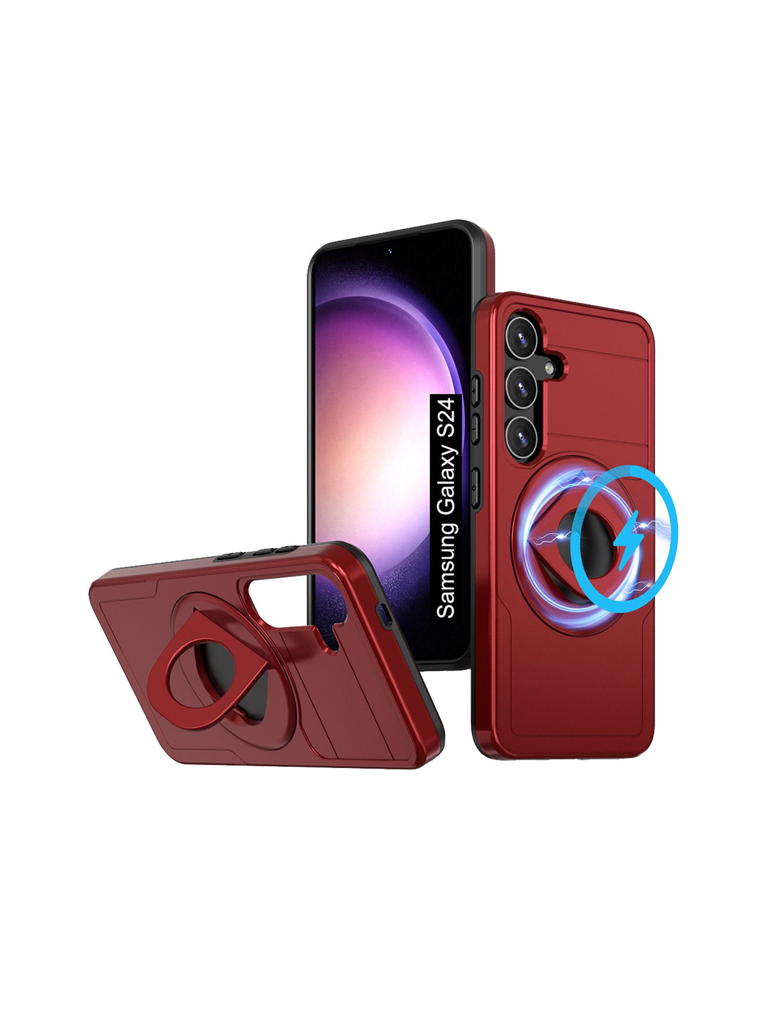 Luxury Kase Samsung Galaxy S24 5G Shockproof Rugged Back Case with Ring Kickstand