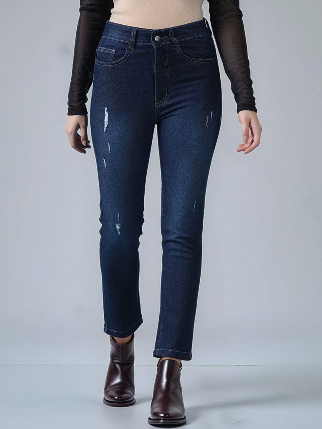 DressBerry jeans for women Skinny Fit High-Rise Mildly Distressed Light Fade Jeans