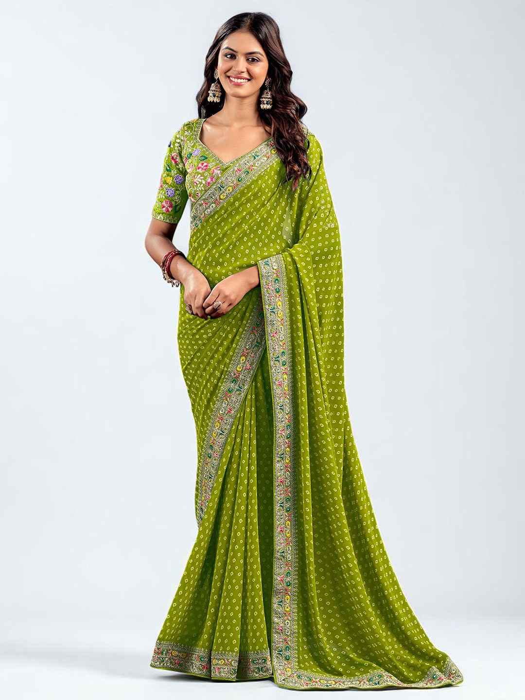 Vipra Designer Bandhani Embroidered Pure Georgette Saree