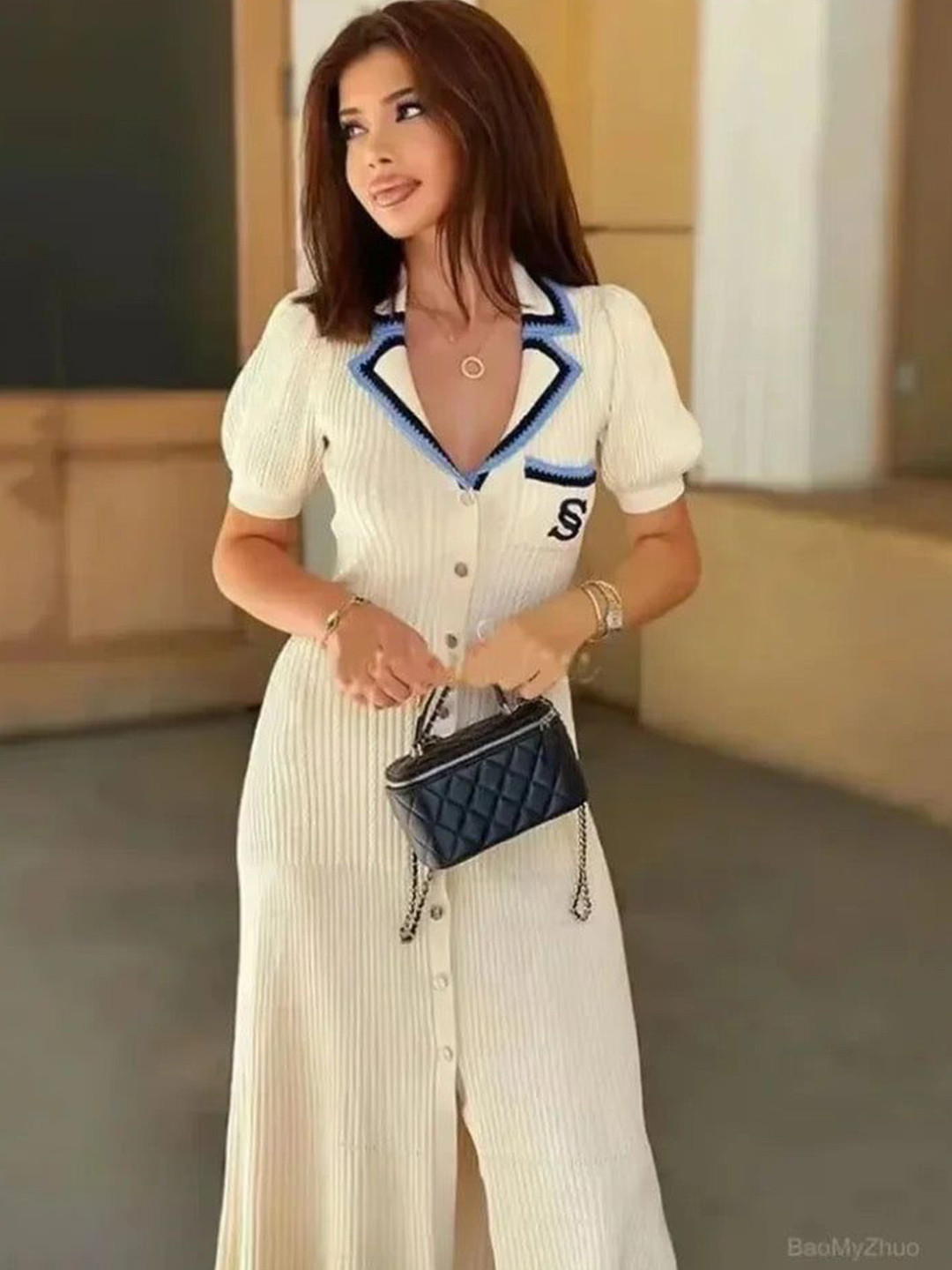 Miss Mosa By Akanksha  Beige Mave Soft Knit Dress