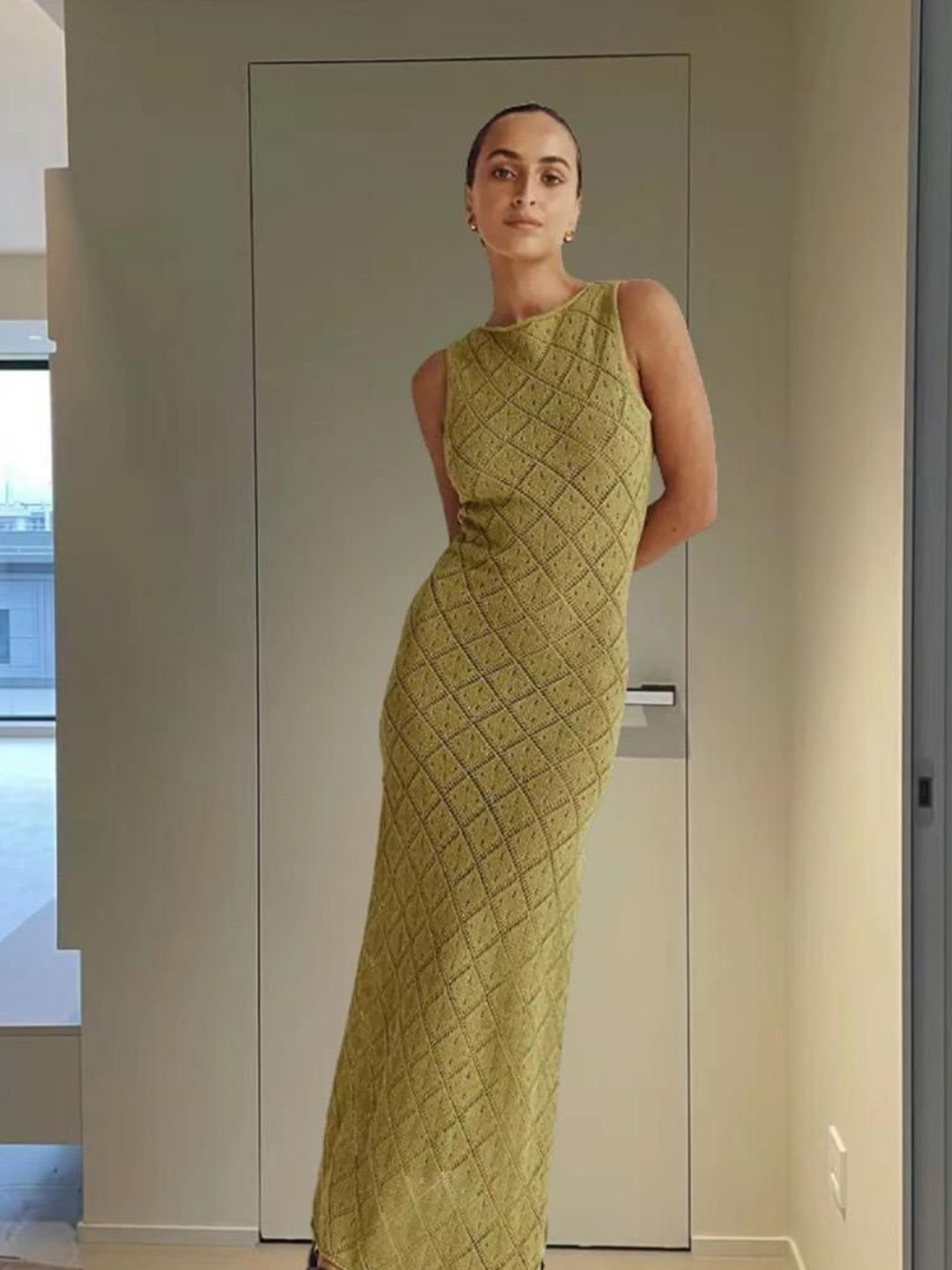 Miss Mosa By Akanksha  Women Olive Ella Luxe Soft Knit Dress Resortwear