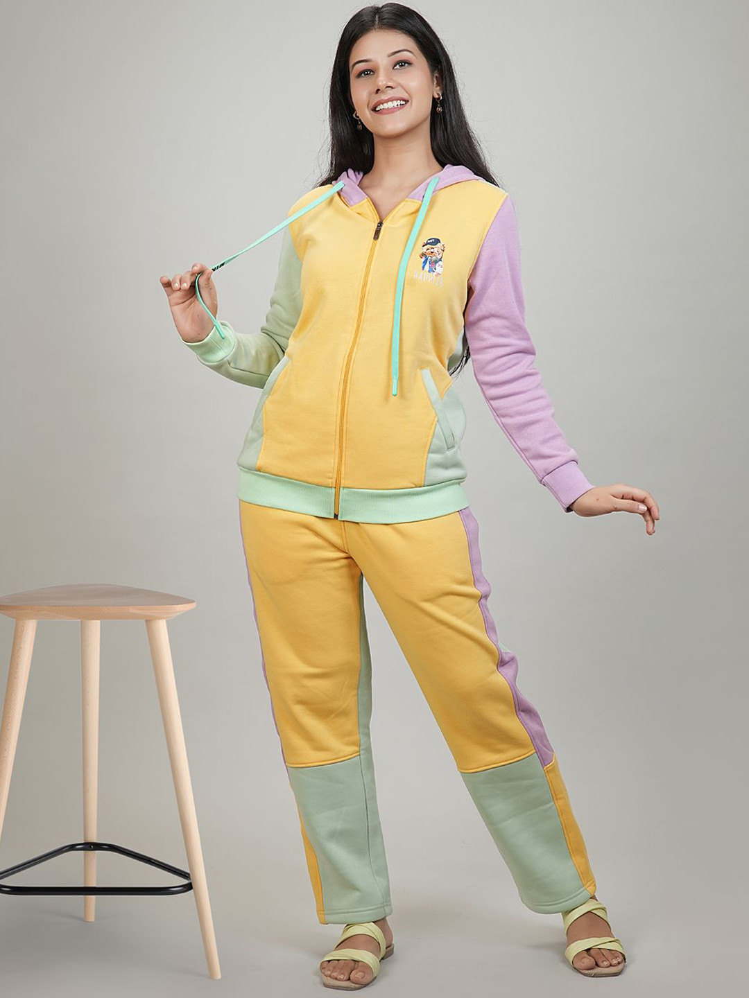 She N She Color Block Sweatshirt With Trouser Co-Ords