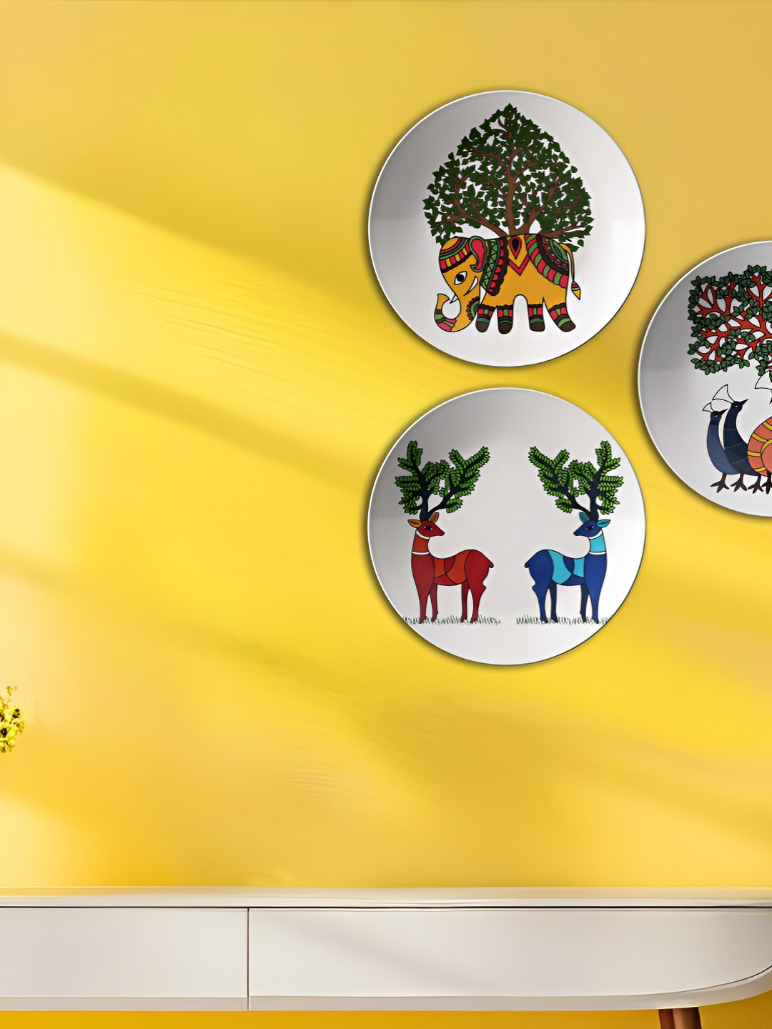 THE QUIRKY HOME High-Quality Material Ceramic Bohemian Glossy Hall 3Pcs Wall Plates-10In