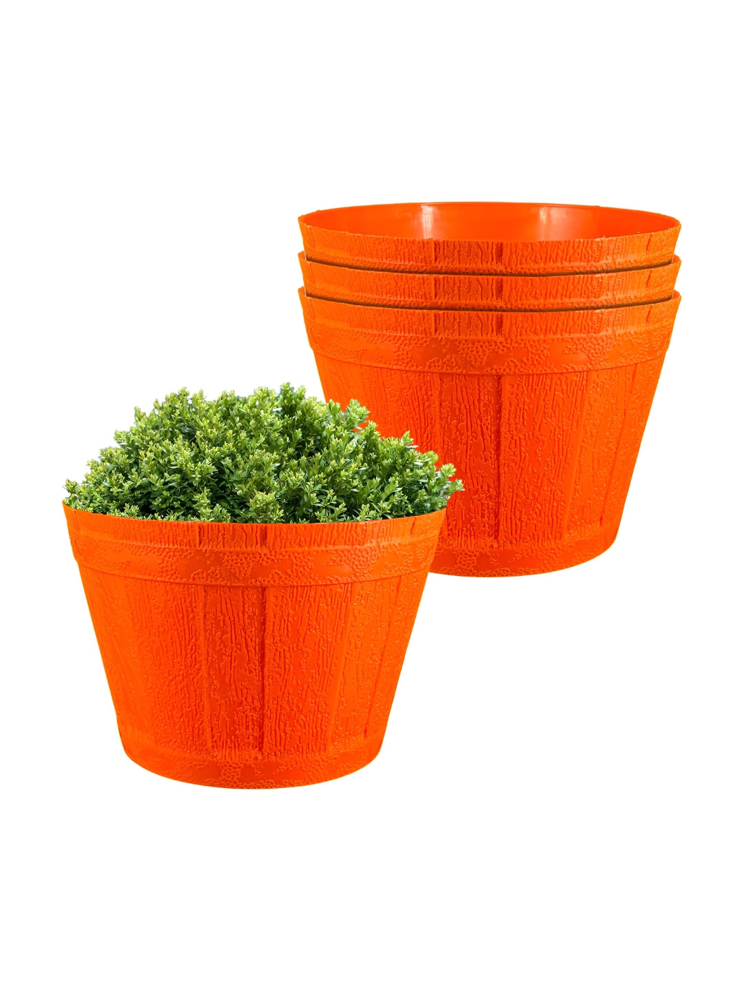 GARDEN'S NEED 4-Pcs Orange-Coloured Textured Planters