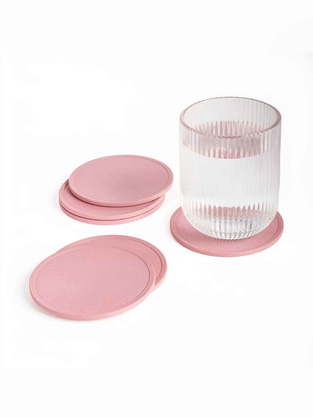 IRIDA NATURALS 6-Pcs Pink Rice Husk & Bamboo Fibre Round CoasterSet