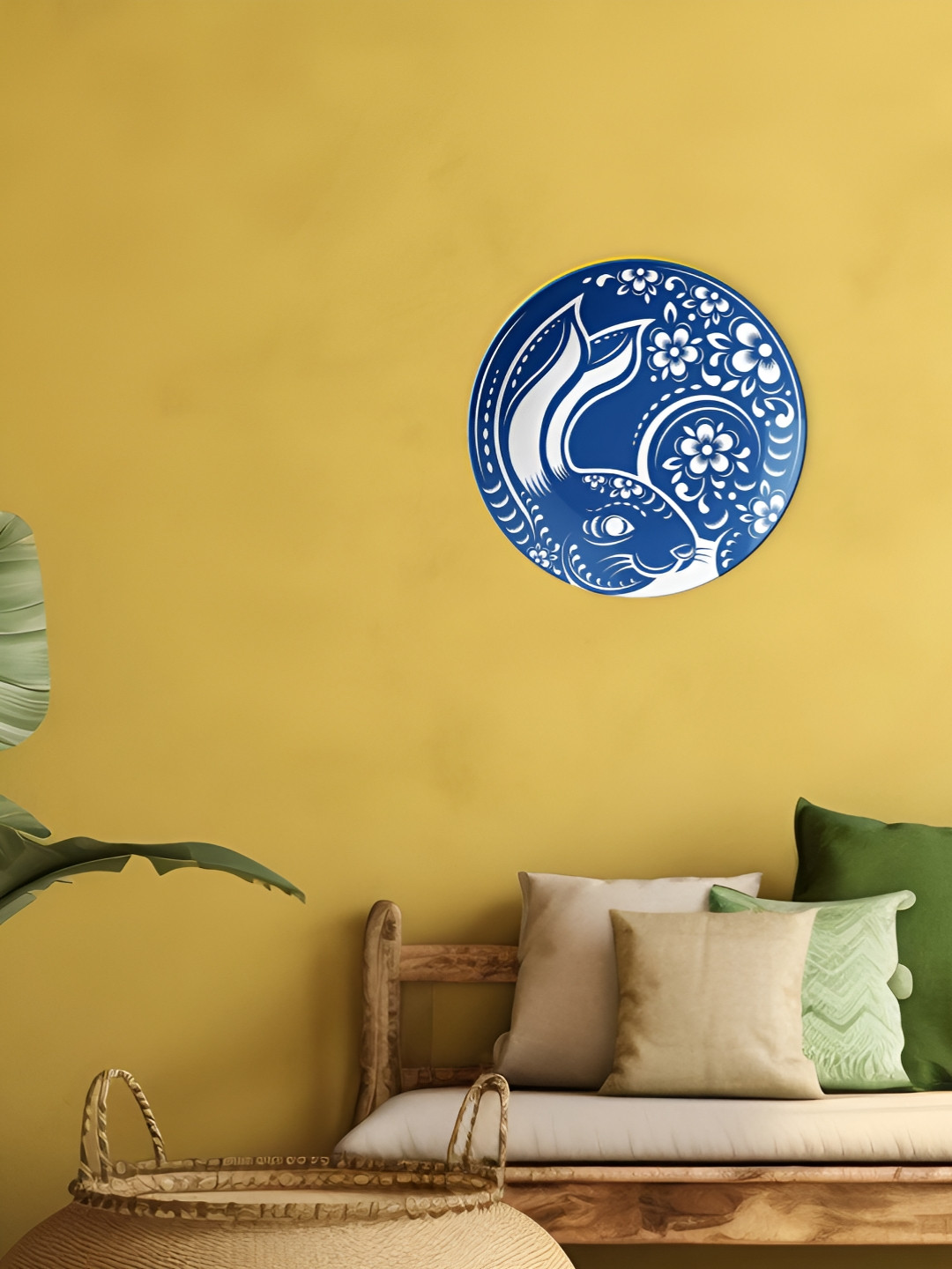 THE QUIRKY HOME Rabbit Ceramic Floral Glossy Hanging Hall Wall Plates-8In