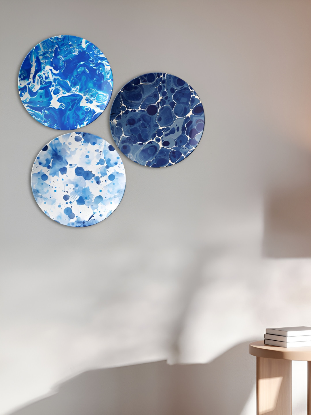 THE QUIRKY HOME Buddha in a Minimalist Living Space Ceramic Glossy 3Pcs Wall Plates-9.8In