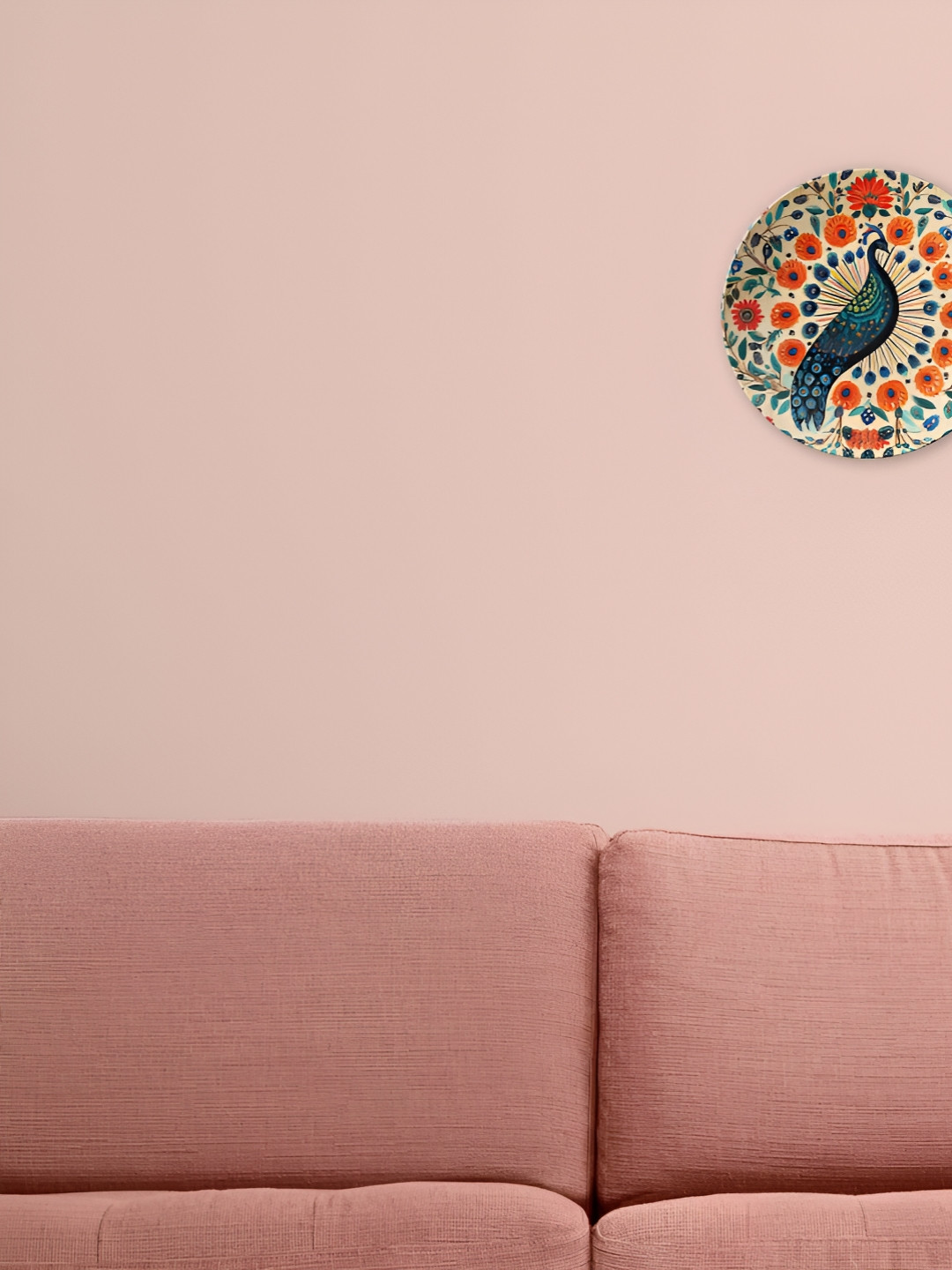 THE QUIRKY HOME Circular Peacock Ceramic Floral Glossy Hanging Hall Wall Plates-10In