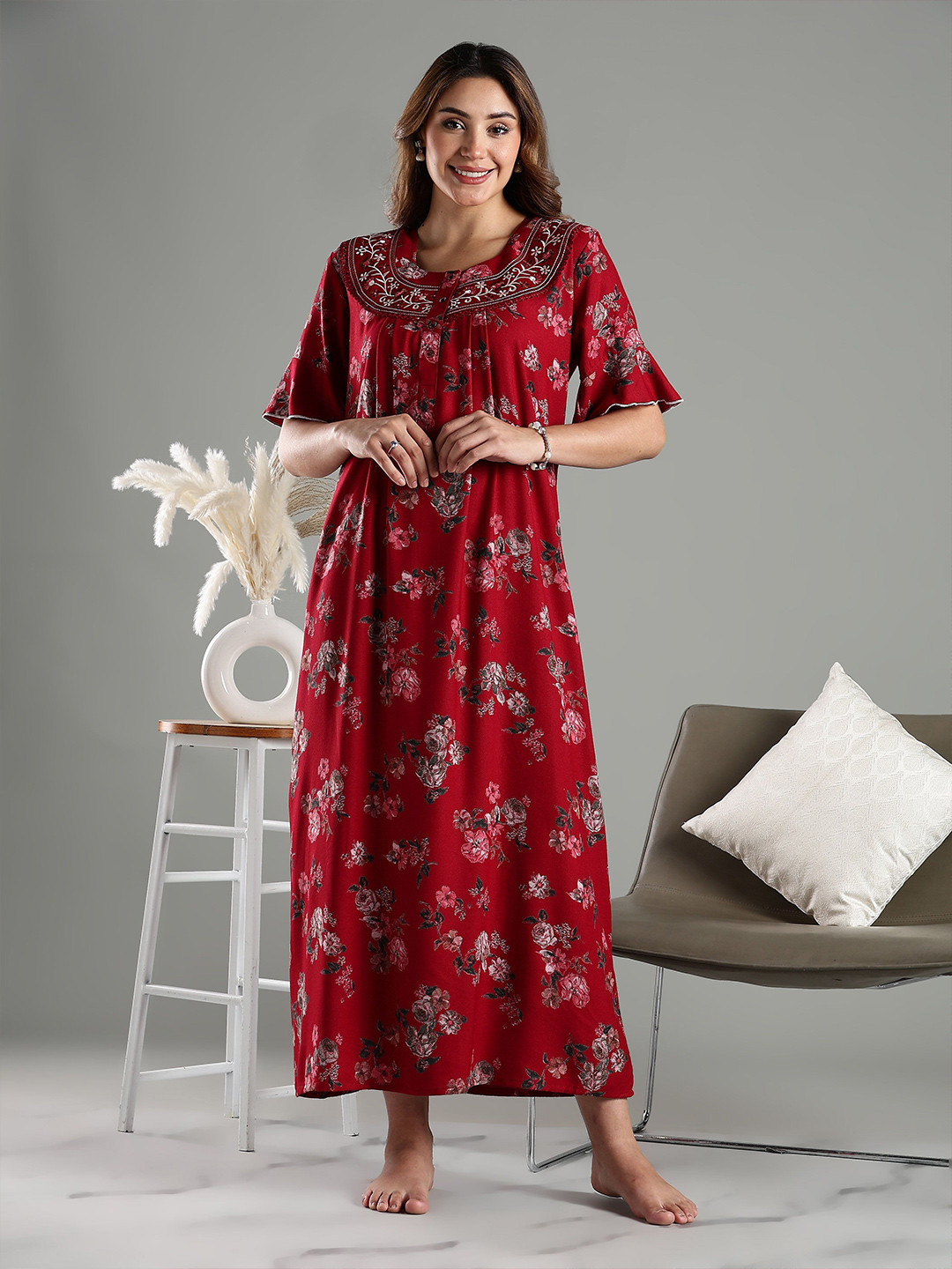 9shines Label Women Alpine Floral Printed Maxi Nightdress