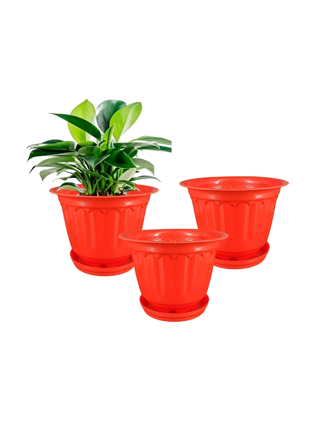 GARDEN'S NEED Red 3Pieces Textured Eco-Friendly Planters