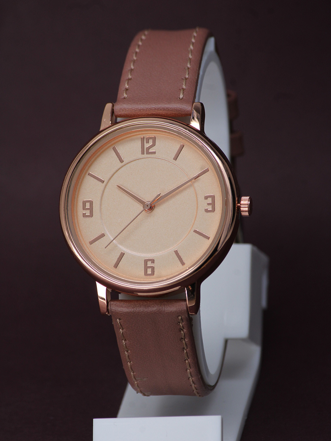 VIRAKTI Women Brass Dial & Leather Straps Analogue Watch G-03-PINK CREAM-M
