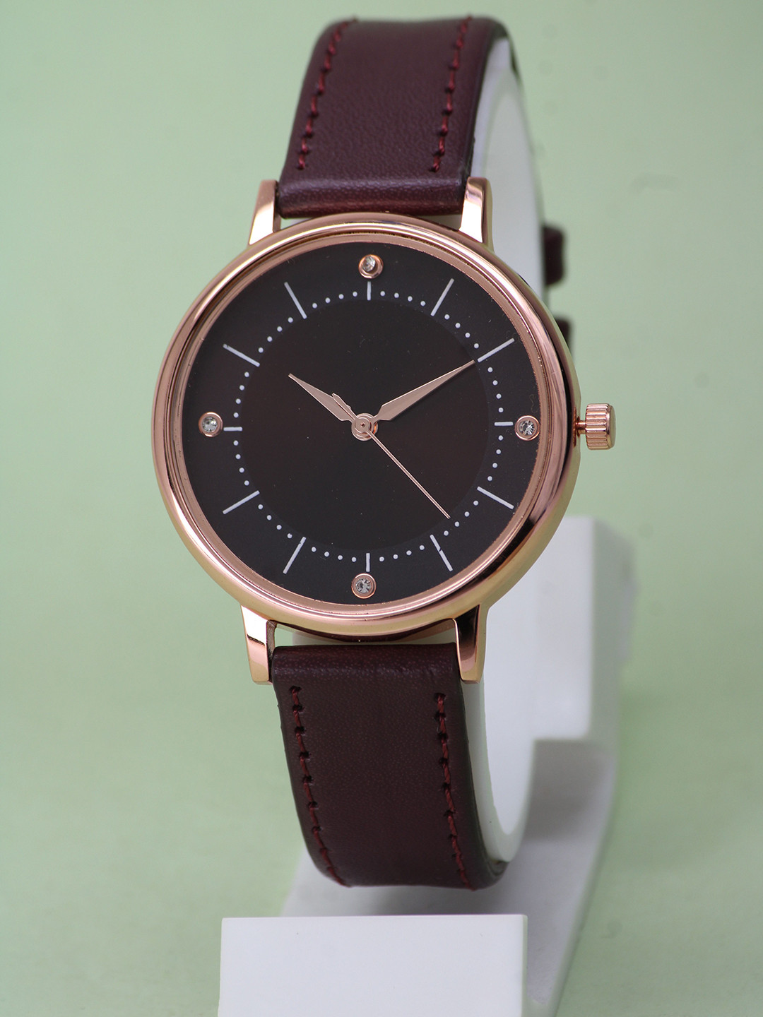 VIRAKTI Women Brass Dial & Leather Straps Analogue Watch G-04-MAROON-G