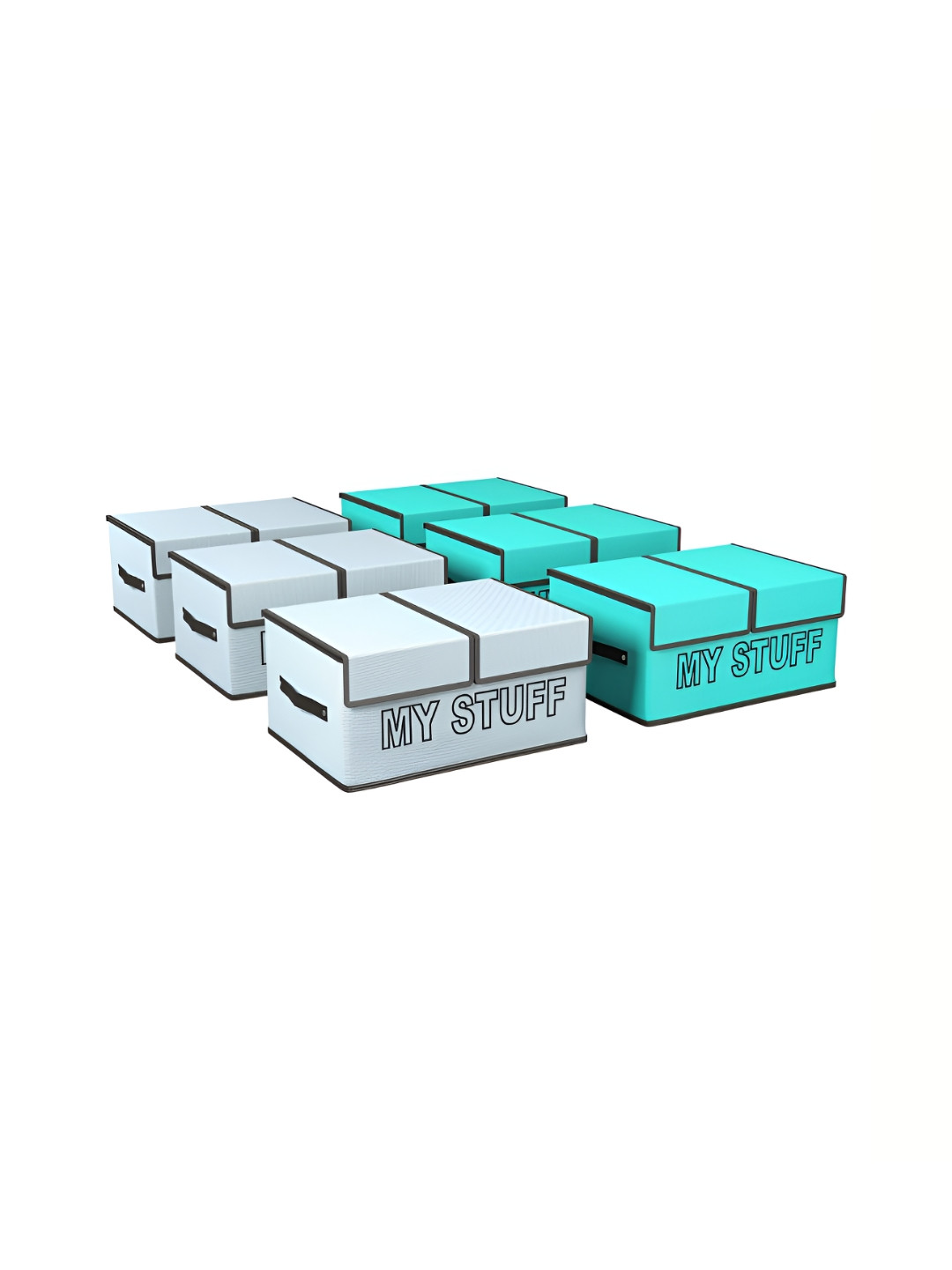 Aura Grey & Green 6 Pieces My Stuff-Printed Double Lid Small Drawer Organisers