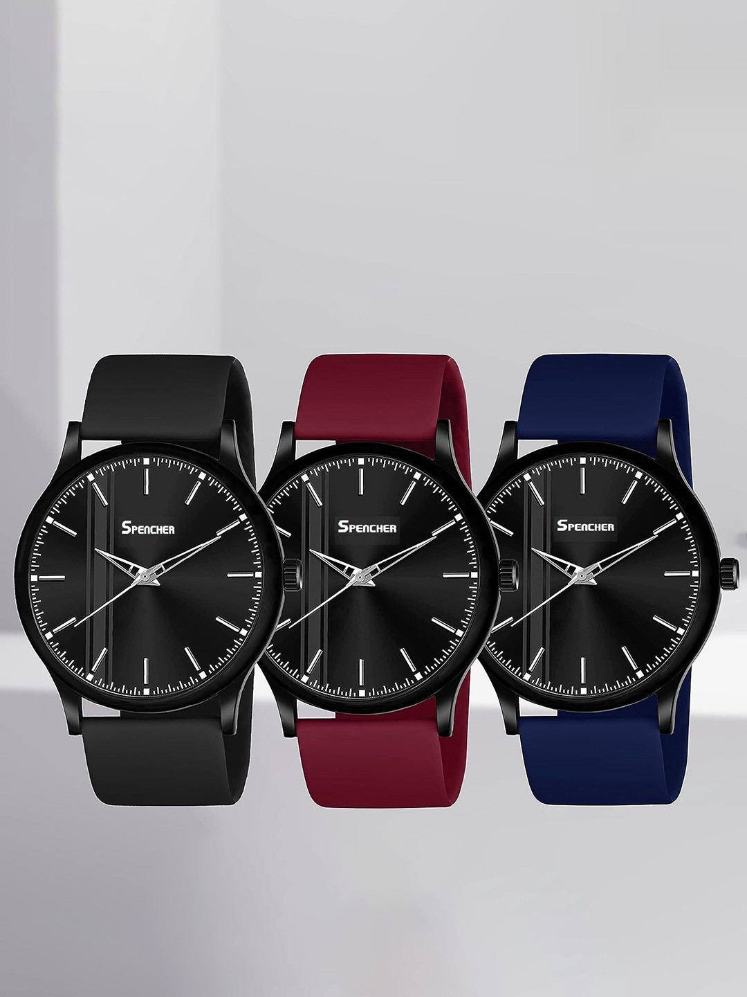 SPENCHER Men Pack of 3 Round Dial & Straps Analogue Multi Function Watch