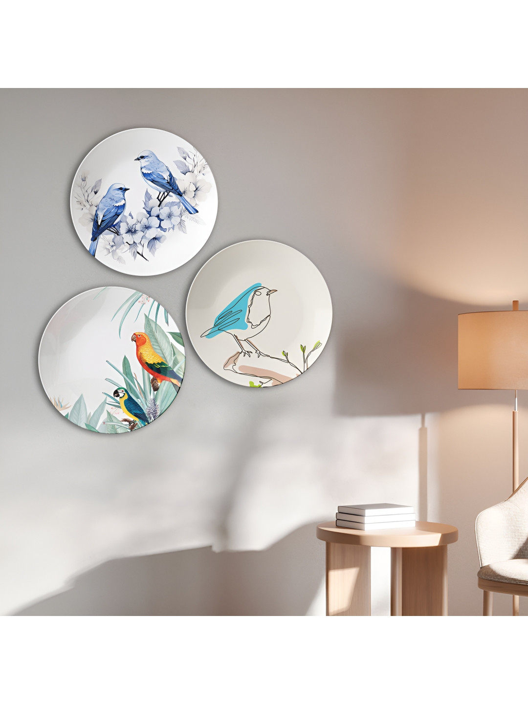 THE QUIRKY HOME Birds of a Feather Ceramic Bohemian Glossy Hall 3Pcs Wall Plates-10In