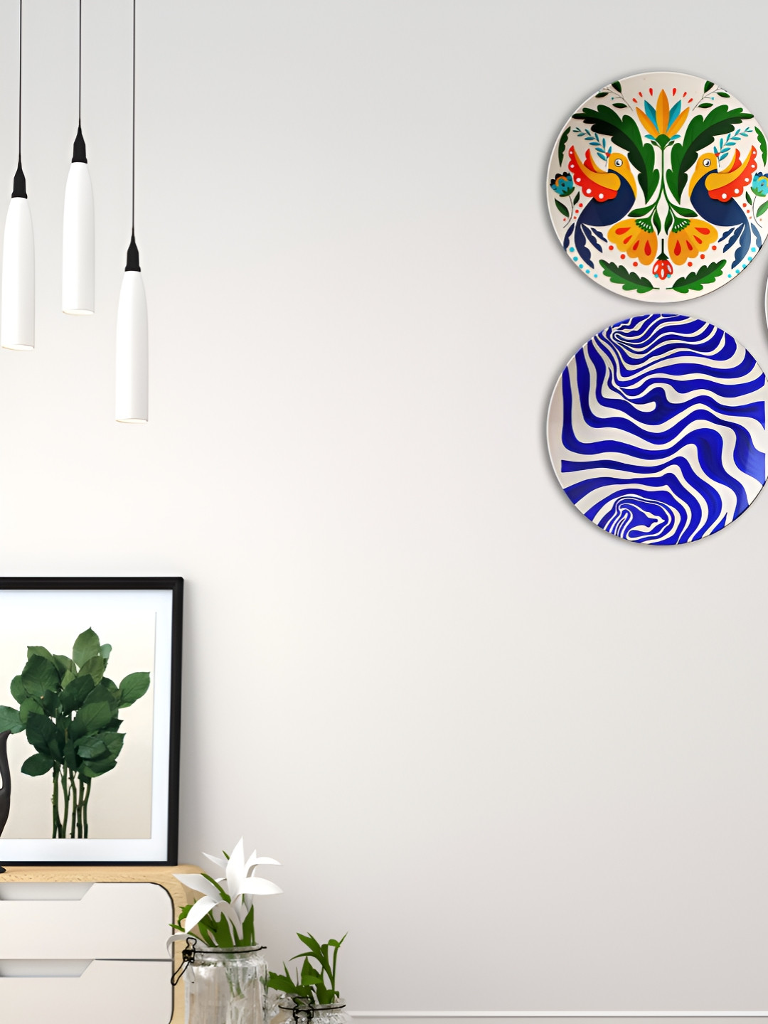 THE QUIRKY HOME Bare Beauty Ceramic Bohemian Glossy Hanging Hall 3Pcs Wall Plates-9.8In