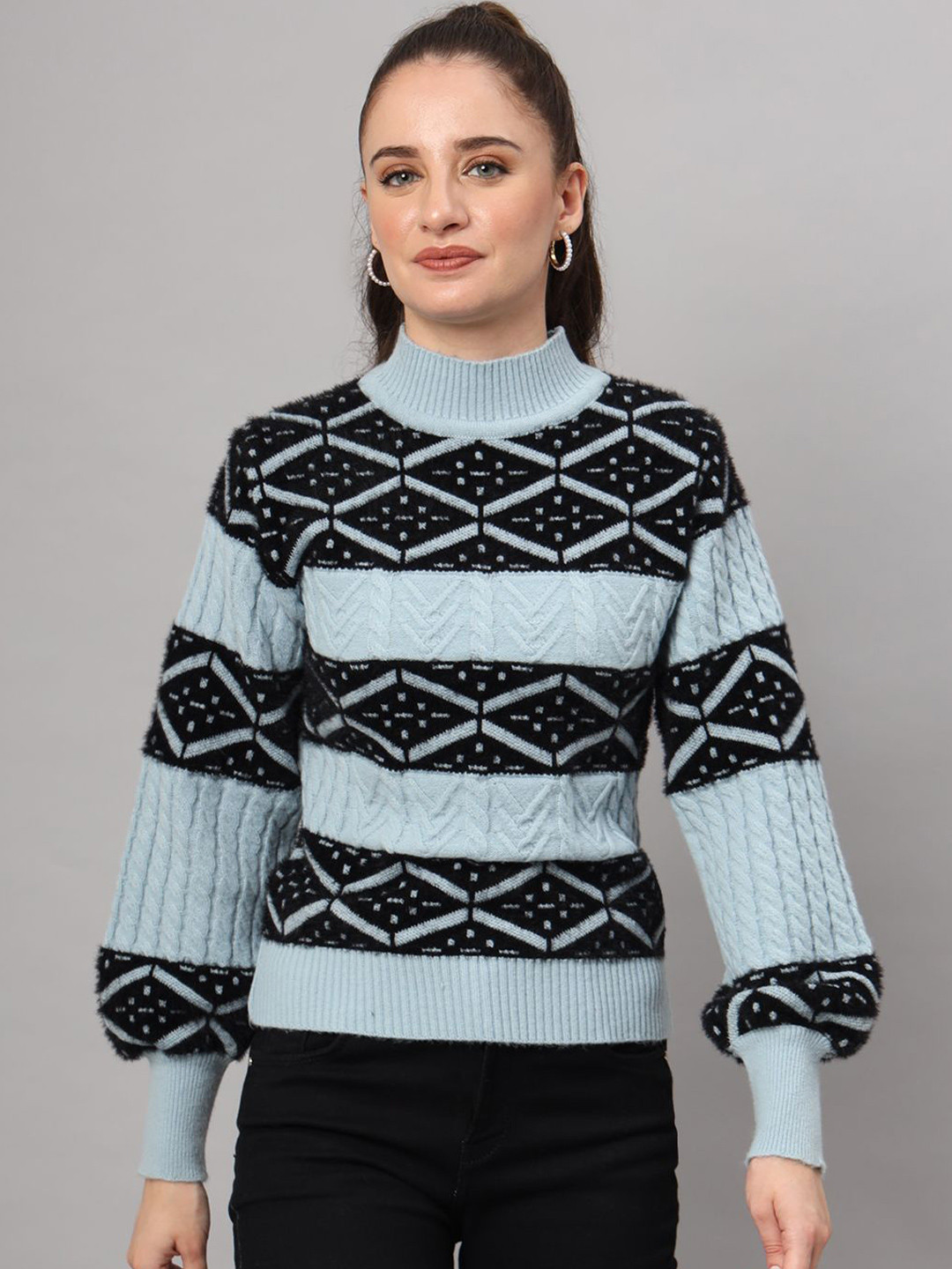 MODKLINE WITH MK Women Cable Knit Self Design Woollen Pullover