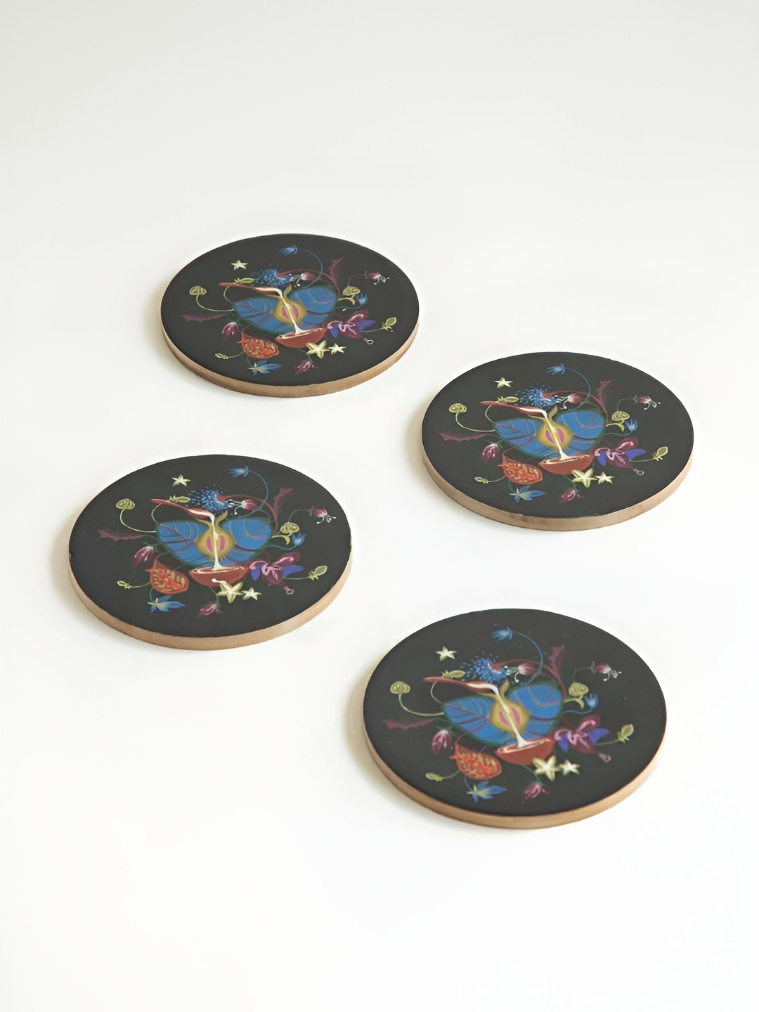 FREEDOM TREE Set Of 4 Blue & Red Healing Heart Enamel Printed Round Wooden Coasters