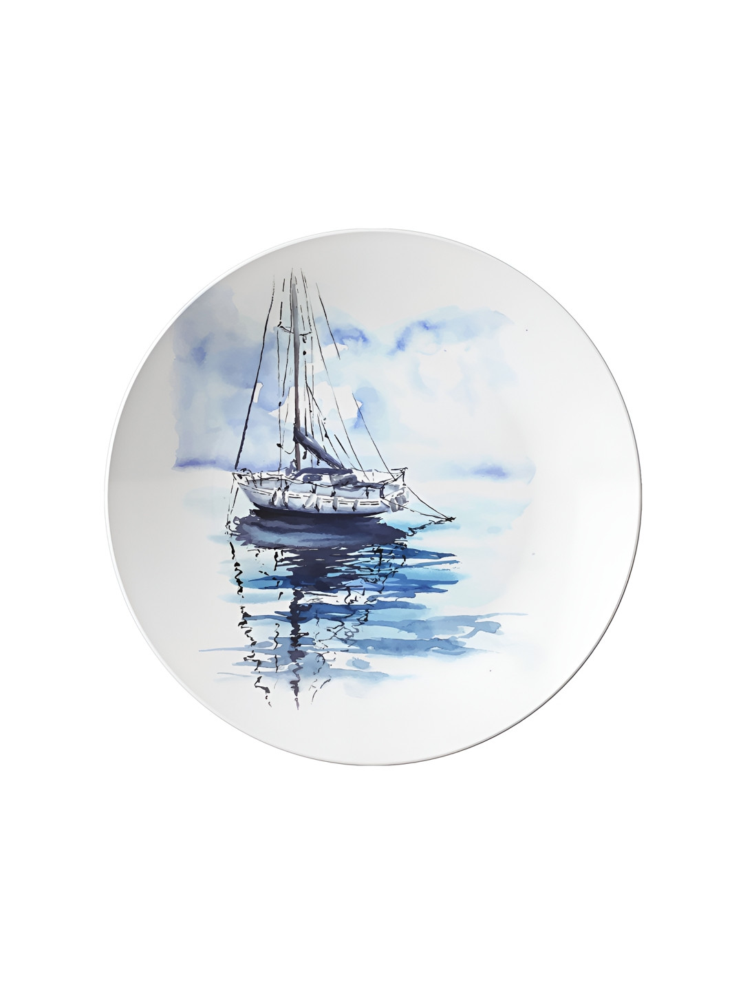 THE QUIRKY HOME Watercolor Sailboat Ceramic Coastal Escape Glossy Hall Wall Plates-10In