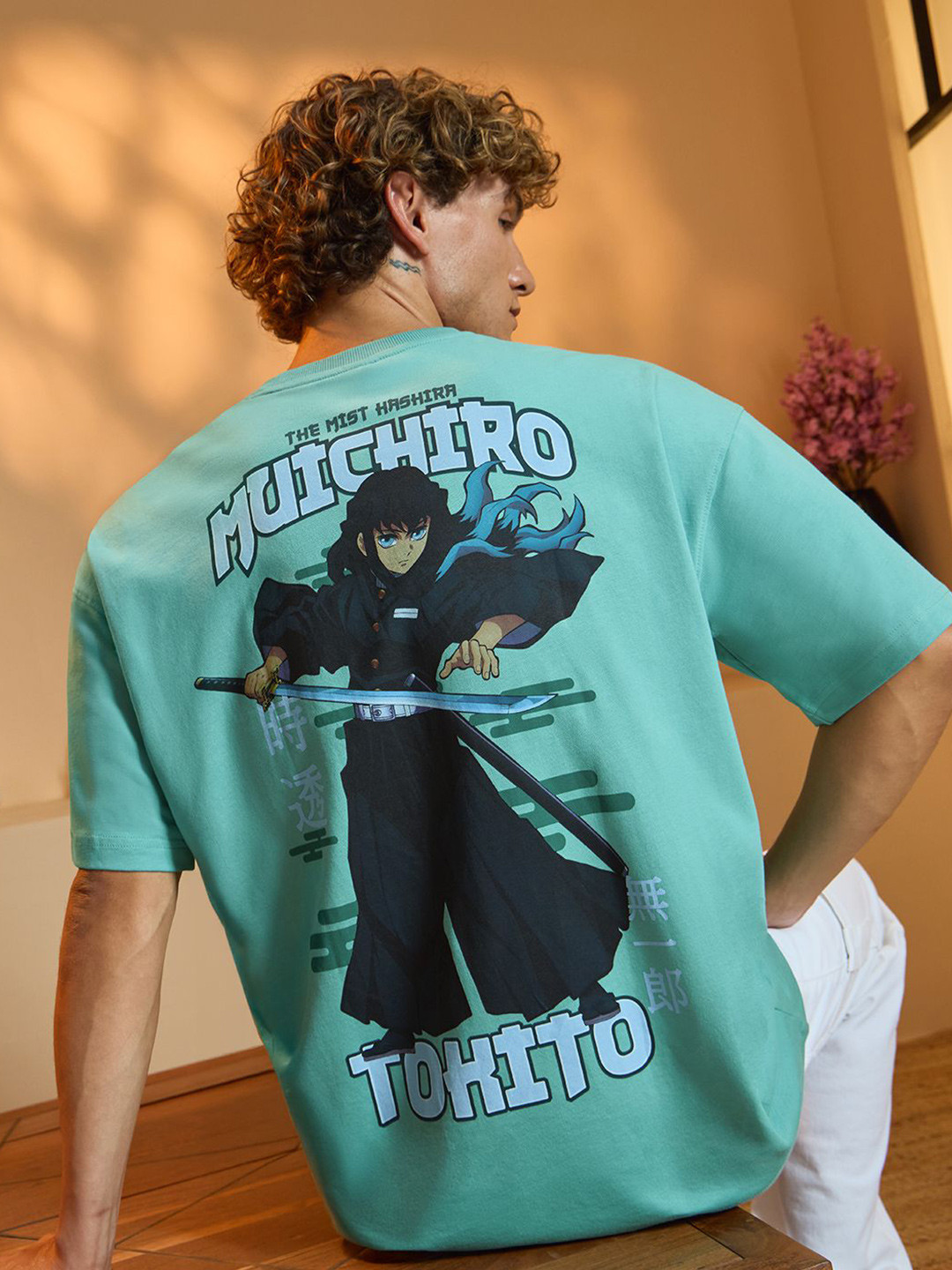 The Souled Store Official Men Demon Slayer: Muichiro Green Oversized Fit T-Shirts