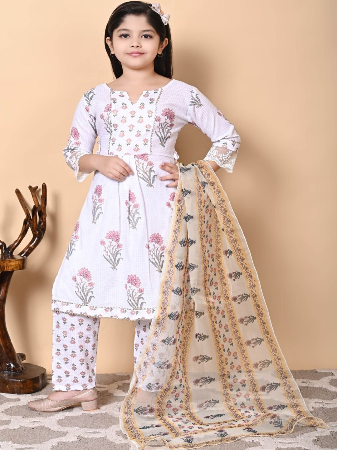 BARKAT DESIGNING PLANET Girls Floral Printed Regular Kurta with Salwar & With Dupatta
