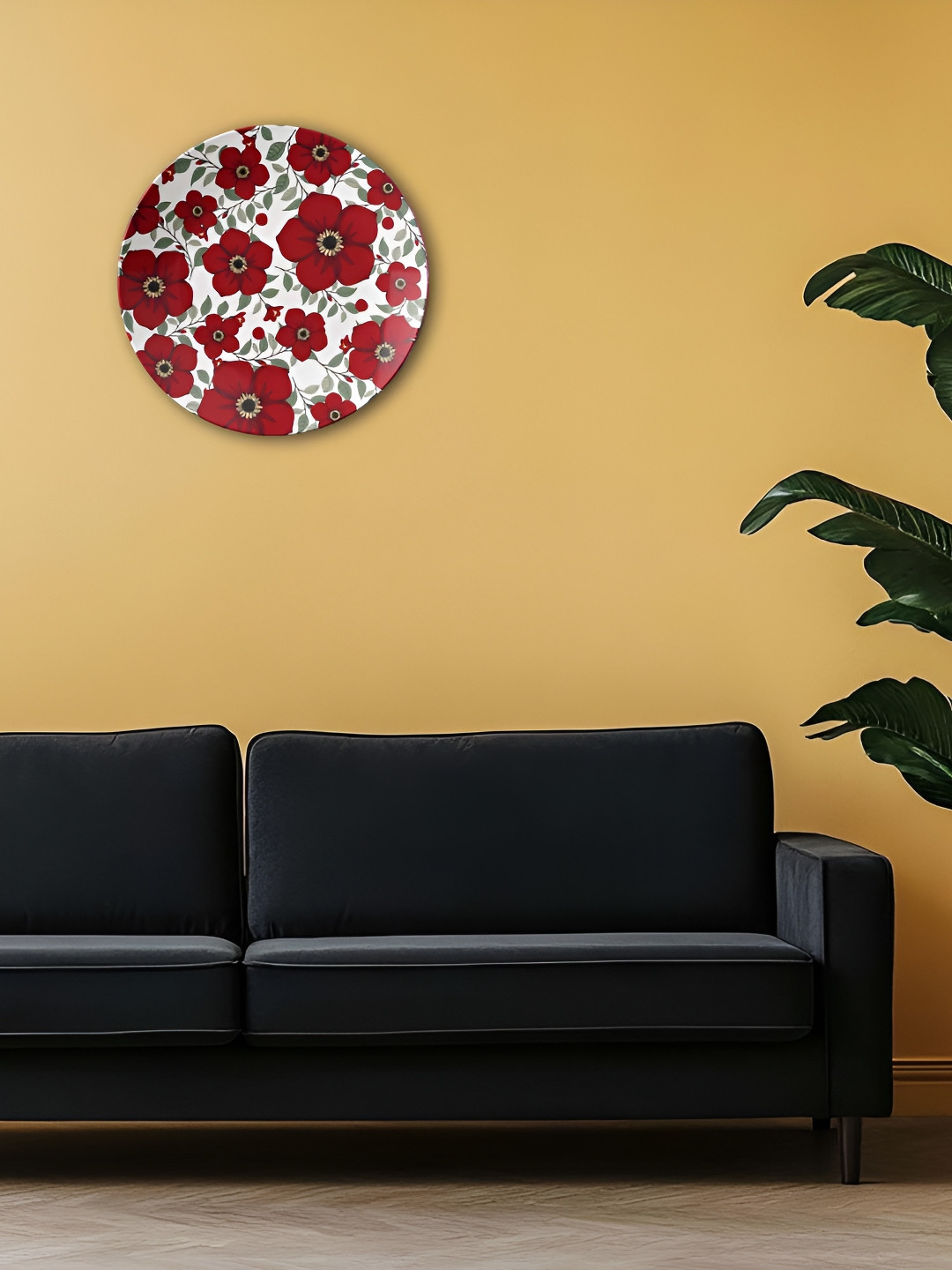 THE QUIRKY HOME Scarlet Blossom Ceramic Floral Glossy Hanging Hall Wall Plates-8In