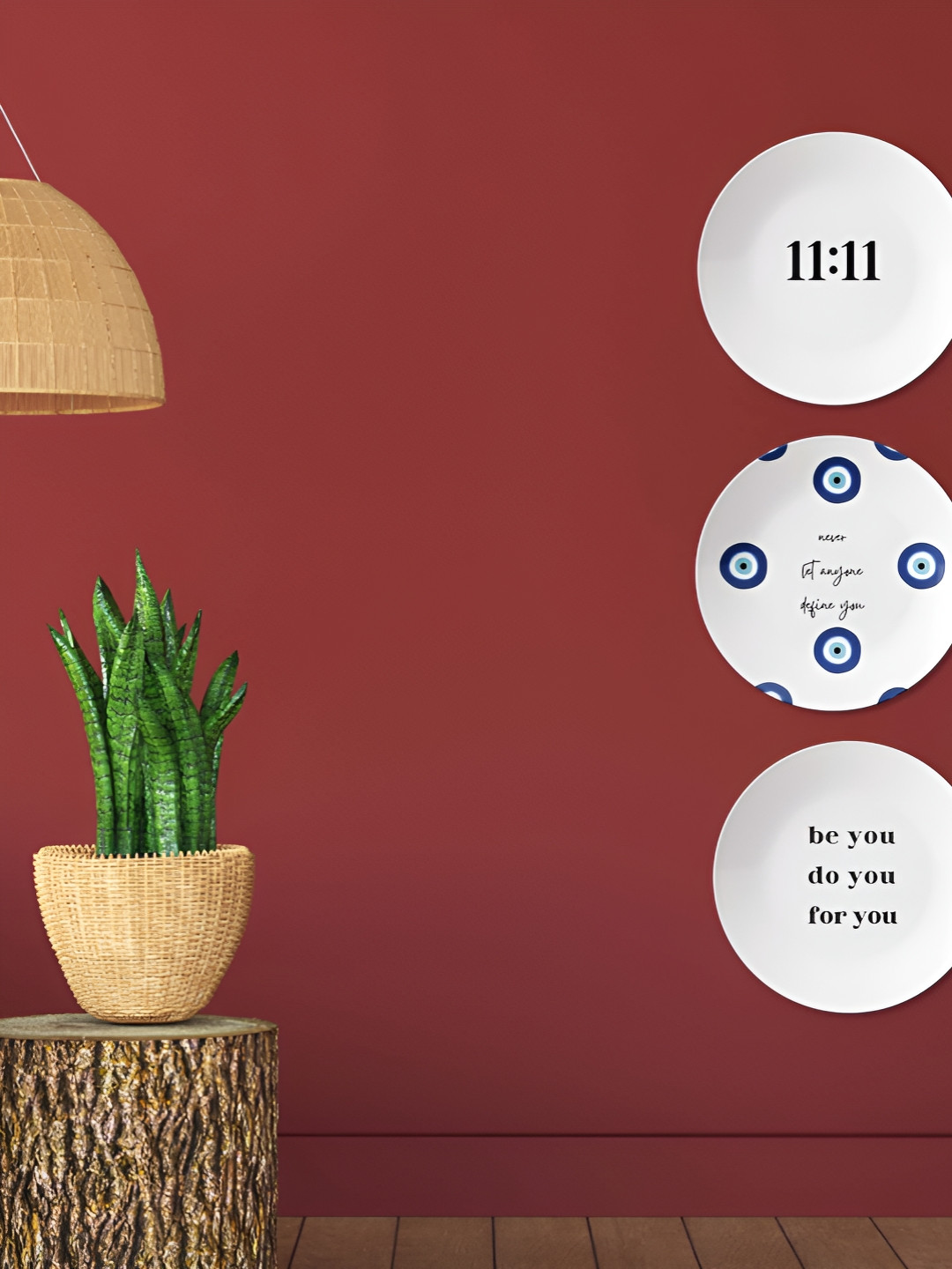 THE QUIRKY HOME High-Quality Ceramic Bohemian Glossy Hanging Hall 3Pcs Wall Plates-10In