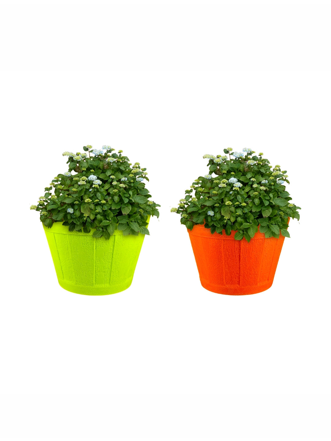 GARDEN'S NEED Barrel Green & Orange 2 Pieces Textured Planters
