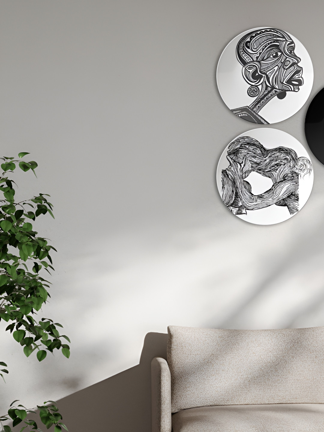 THE QUIRKY HOME Golden Nature Harmony Ceramic Bohemian Glossy Hall 3Pcs Wall Plates-9.8In