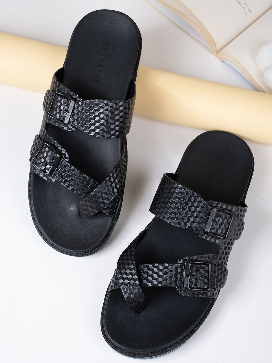 99CRAFTS Men Textured Quality Italian Leather Eco Ortholite Comfort Sandals