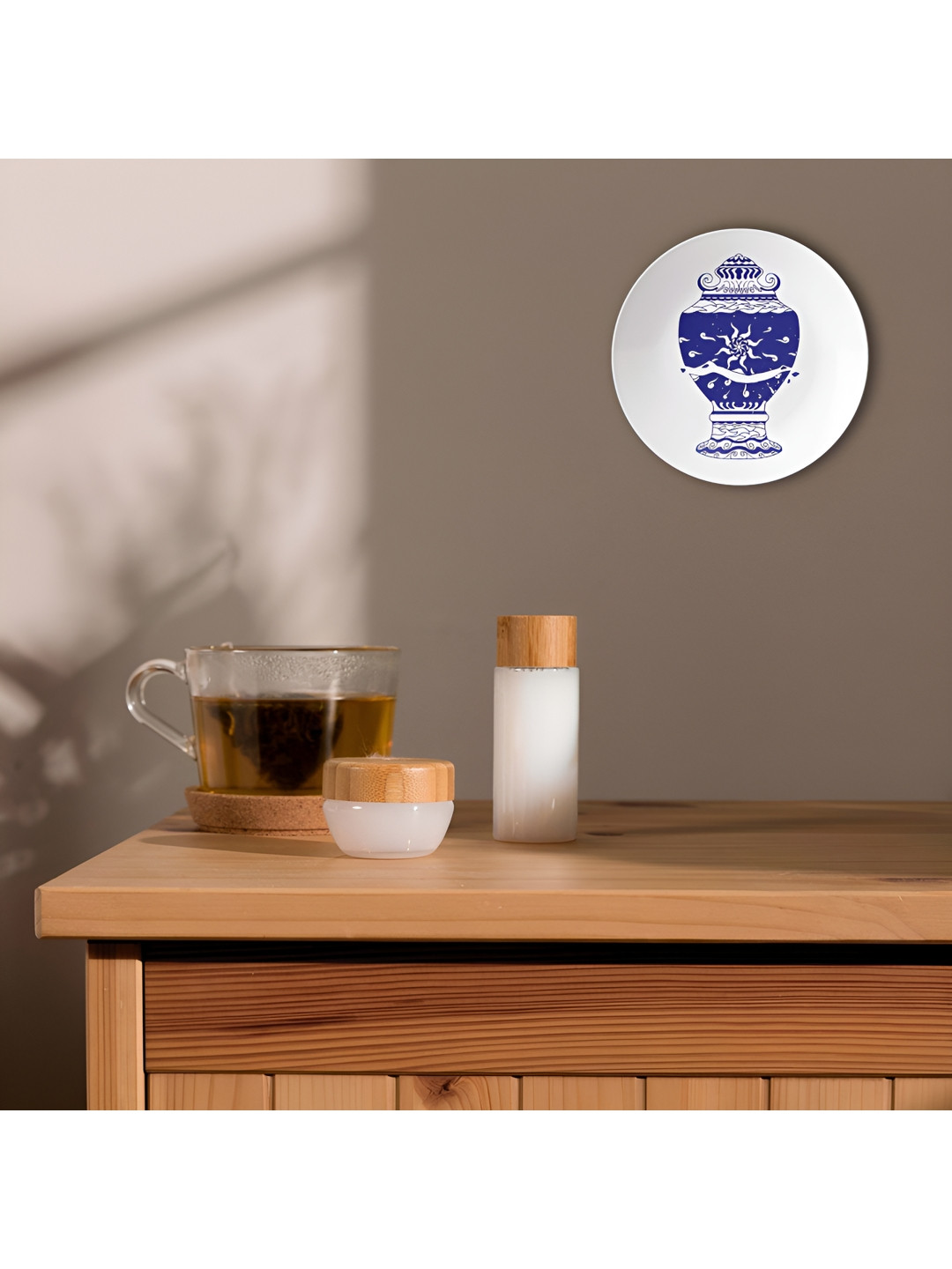 THE QUIRKY HOME Blue Delft Vase Ceramic Ethnic Motifs Glossy Hanging Hall Wall Plates-8In