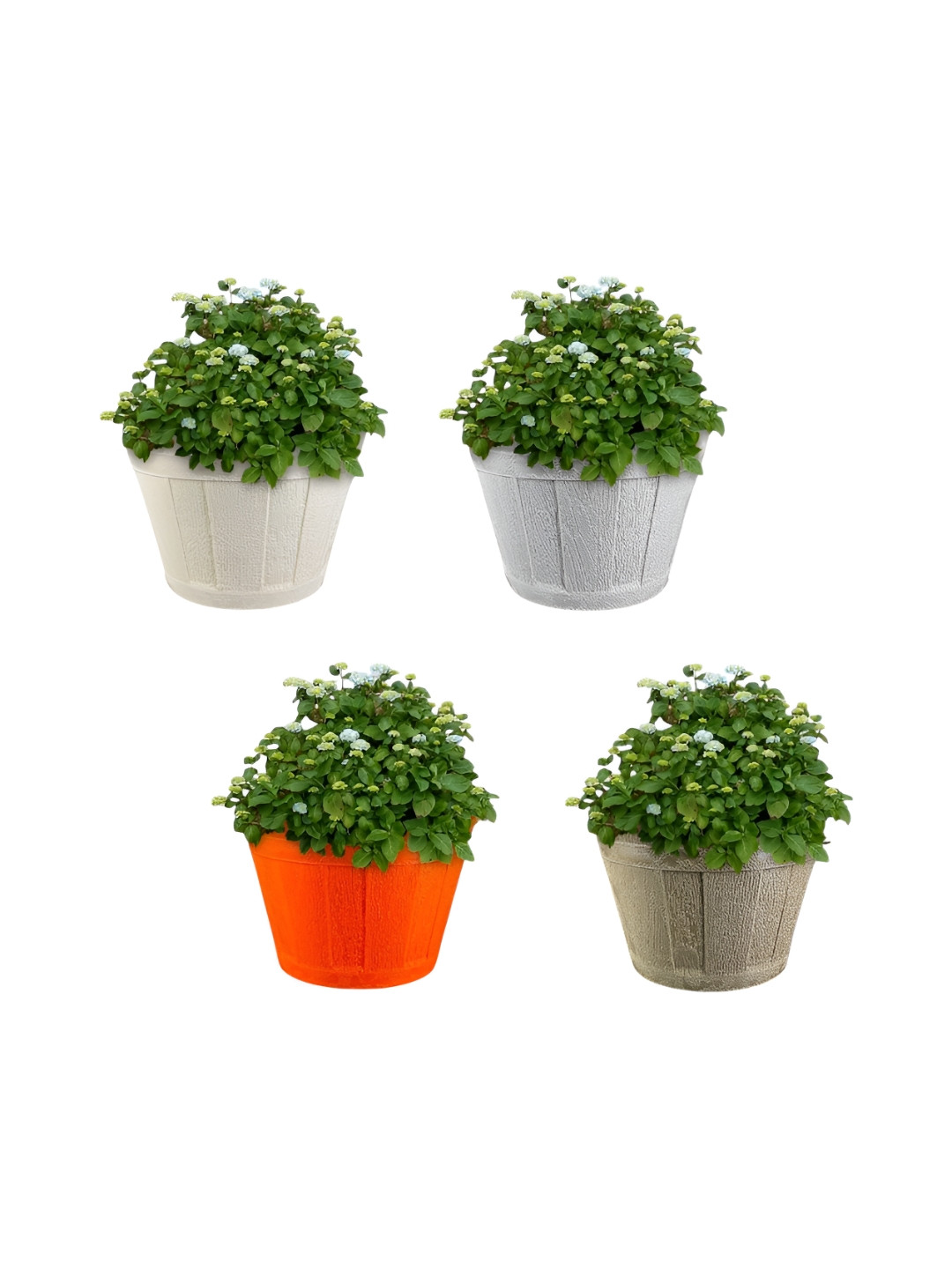 GARDEN'S NEED Barrel 4Pcs Assorted Textured Planters