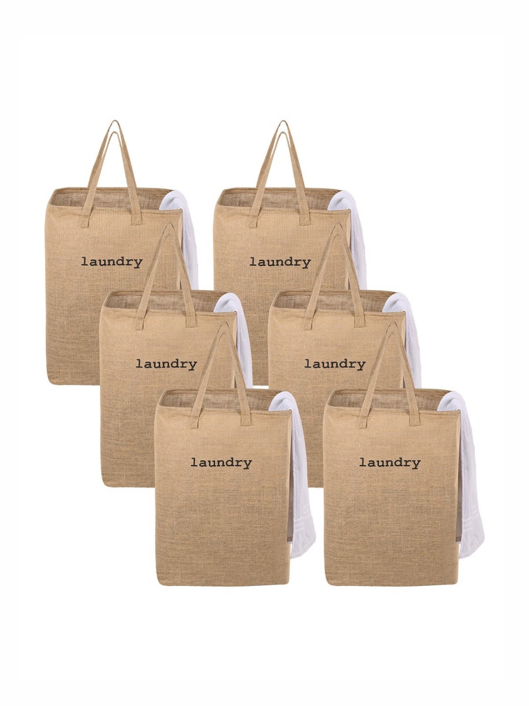 Aura 6Pcs Brown & Black Printed Foldable Laundry Bags With Handles - 75 L Each