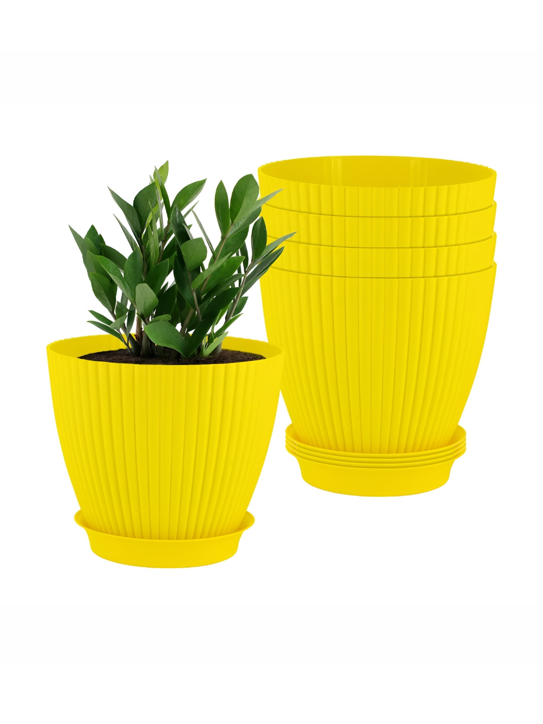 GARDEN'S NEED Grand Pot Yellow 5 Pieces Textured Planters With Tray