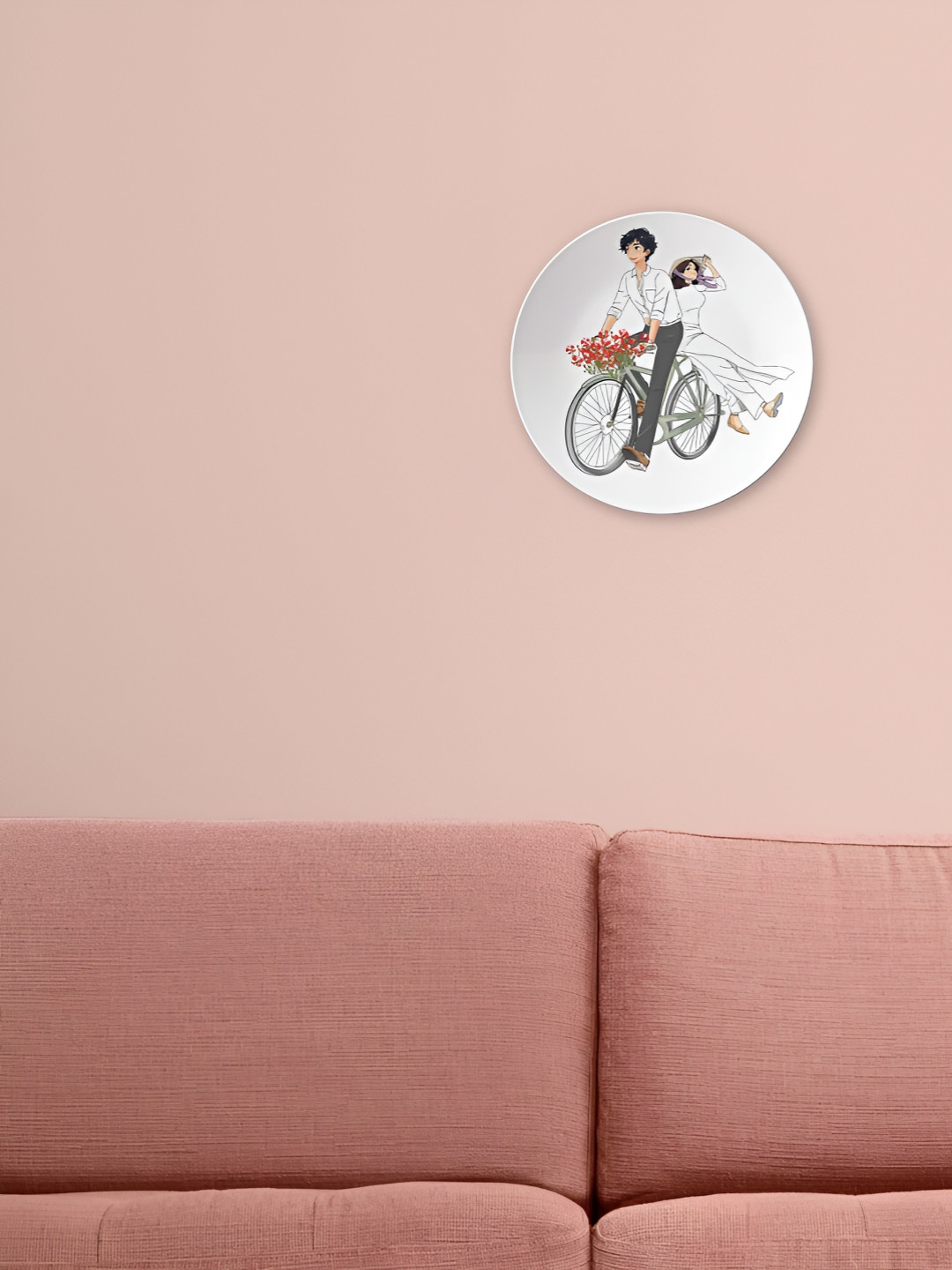 THE QUIRKY HOME Bicycle Romance Crafted Ceramics Glossy Hanging Hall Wall Plates-8In