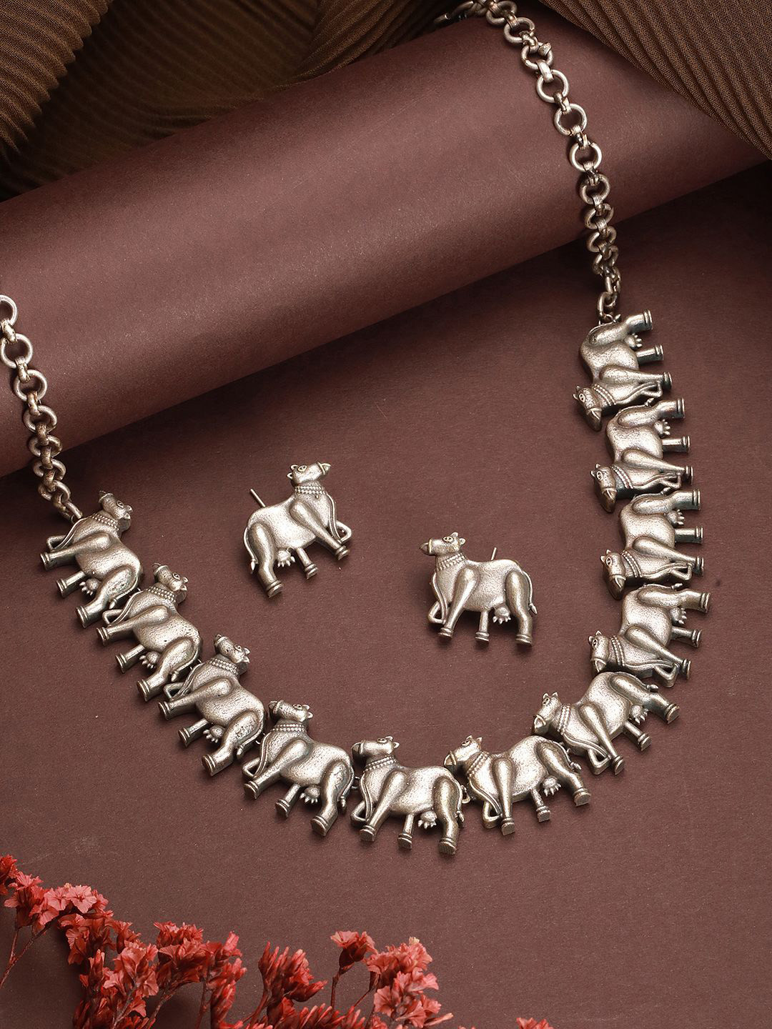 Saraf RS Jewellery American Diamond Studded Statement Tribal Nandi Choker Jewellery Set