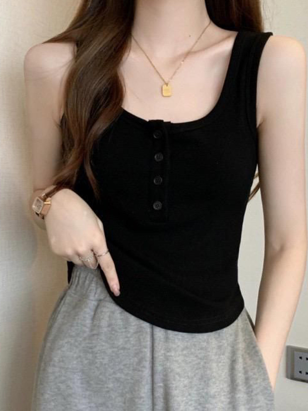 Miss Mosa By Akanksha  Women Black Junia Statement Summer Top