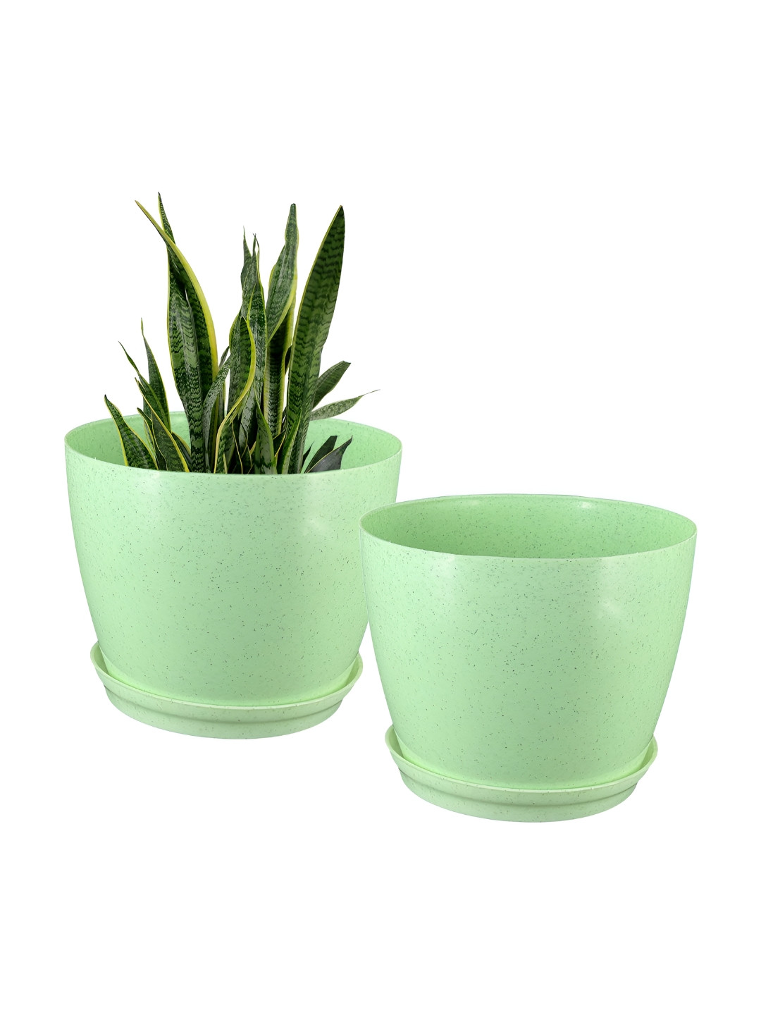 GARDEN'S NEED 2-Pcs Green Marble Design Eco-Friendly Cool Planters with Tray