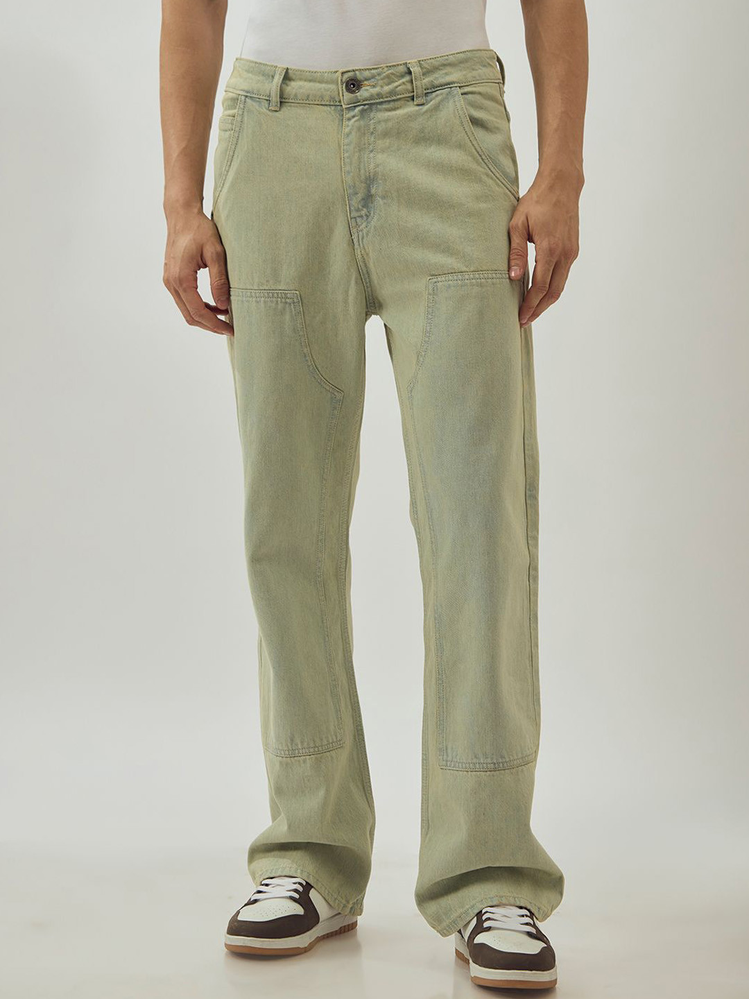 Espanshe Retro Men Cotton Mid-Rise Flared Jeans