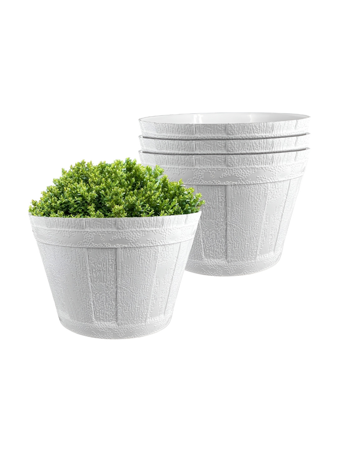 GARDEN'S NEED Barrel 4Pcs White Textured Planters