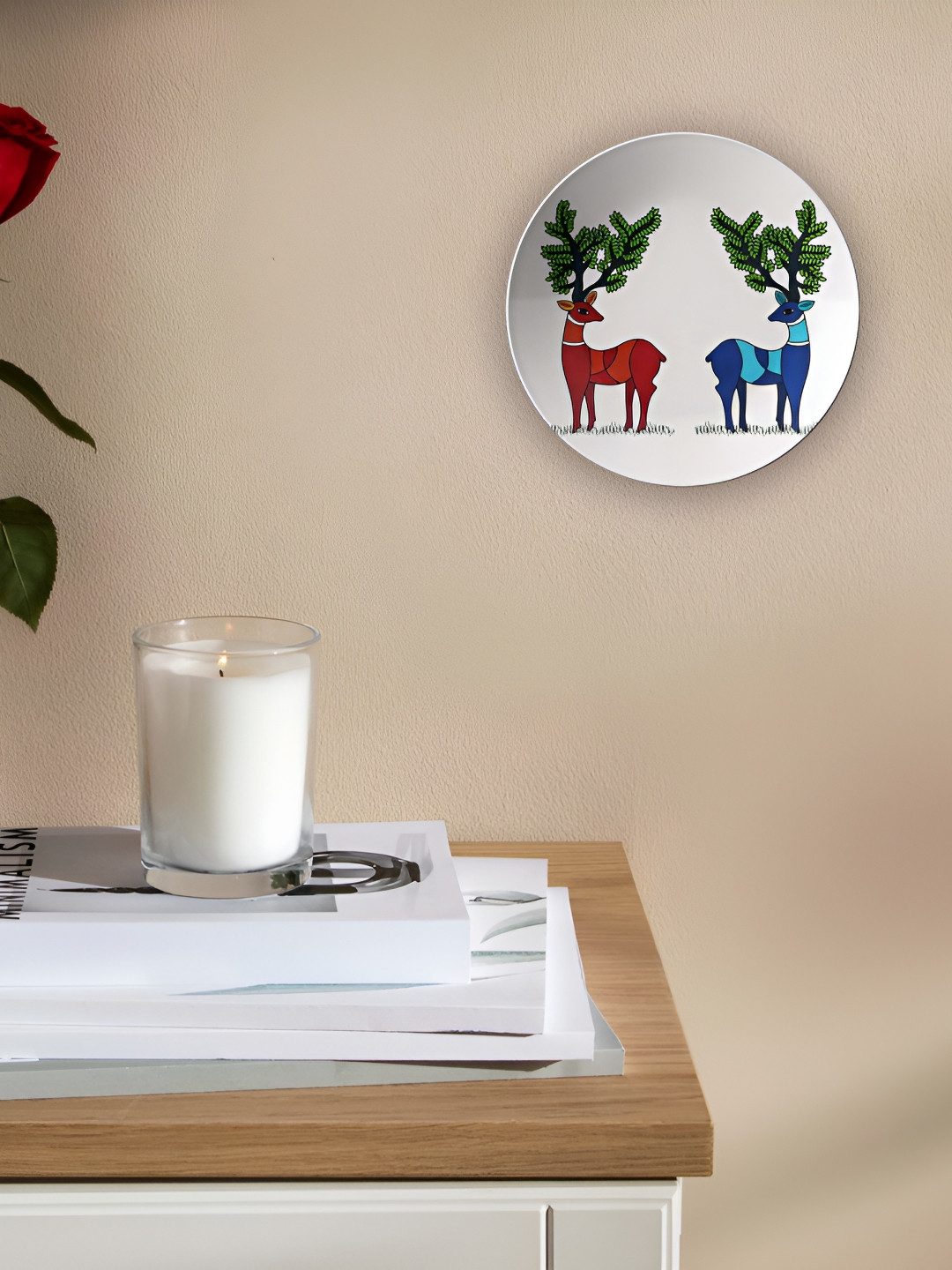 THE QUIRKY HOME Twin Deer Crafted Ceramics Glossy Hanging Hall Wall Plates-8In