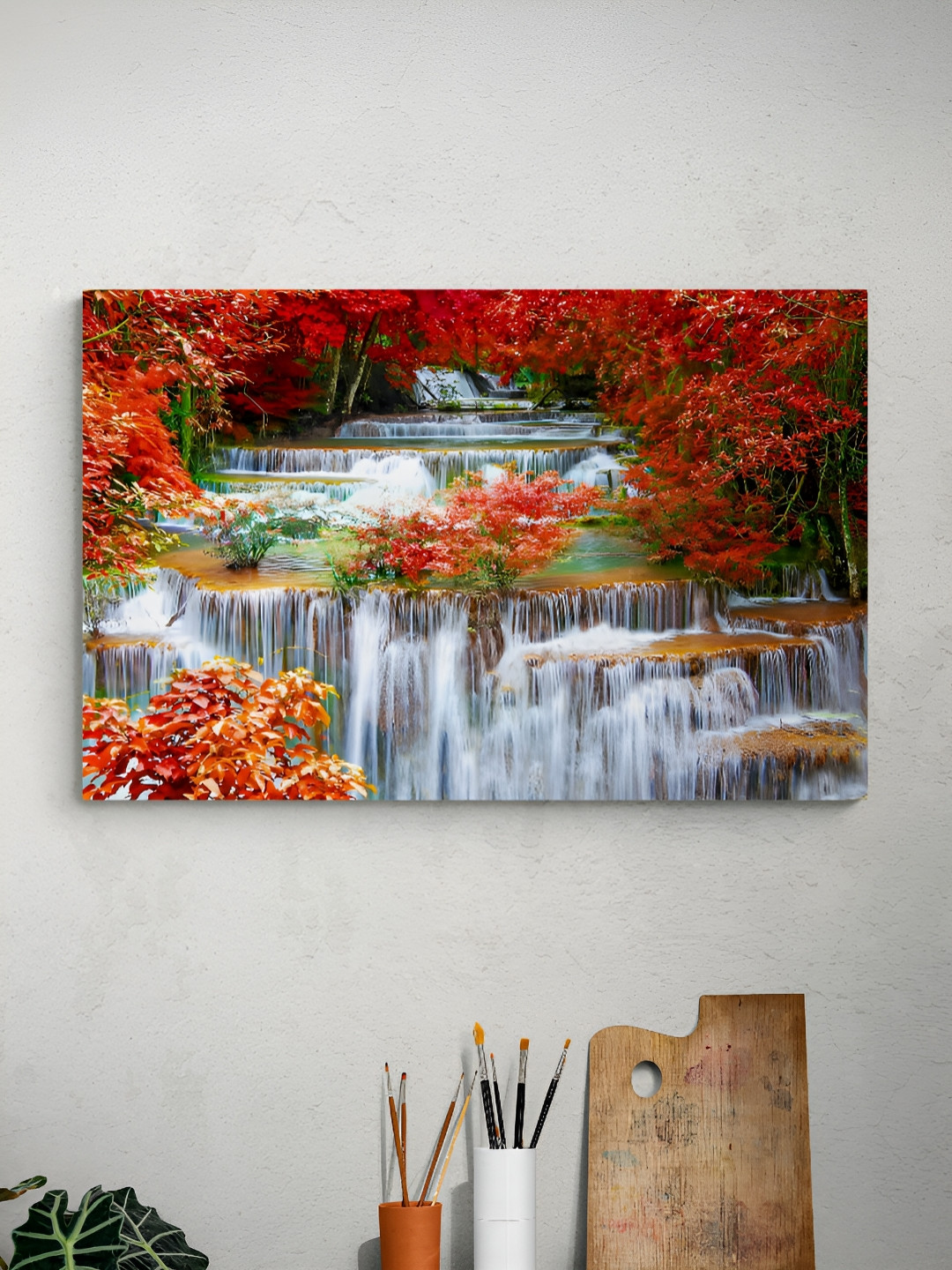 Tushaco Handicrafts White & Orange Waterfall Canvas Wall Art