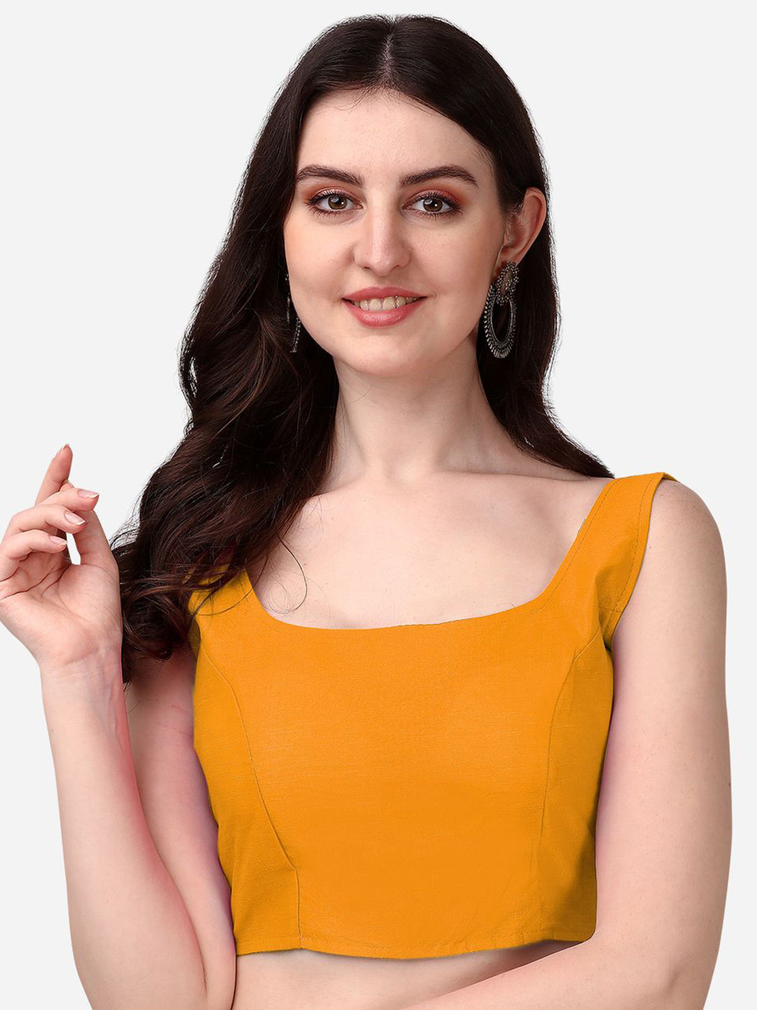 HERE&NOW Round Neck Sleeveless Padded Silk Saree Blouse