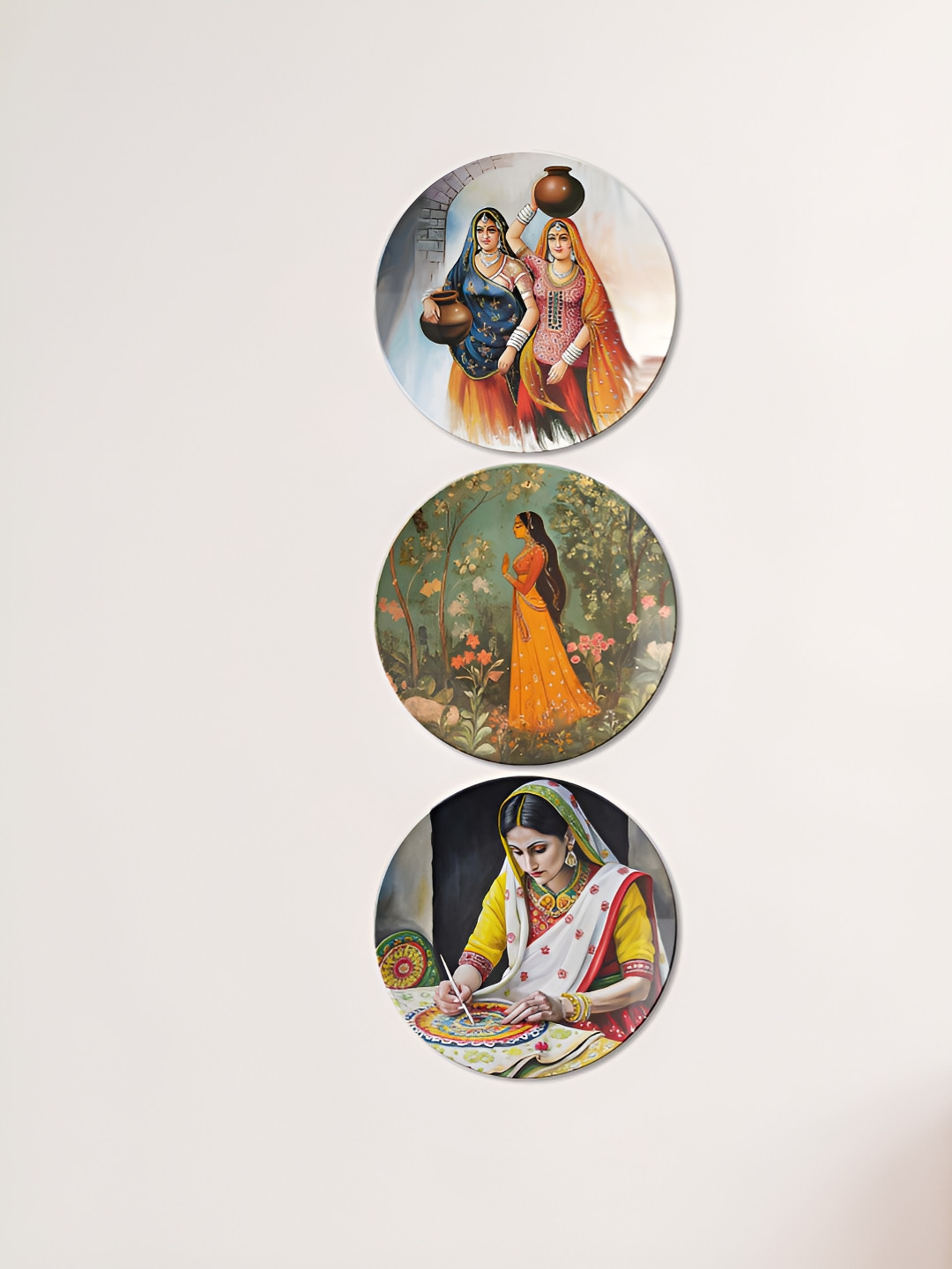 THE QUIRKY HOME Medallions Ceramic Ethnic Motifs Glossy Hanging Hall 3Pcs Wall Plates-10In