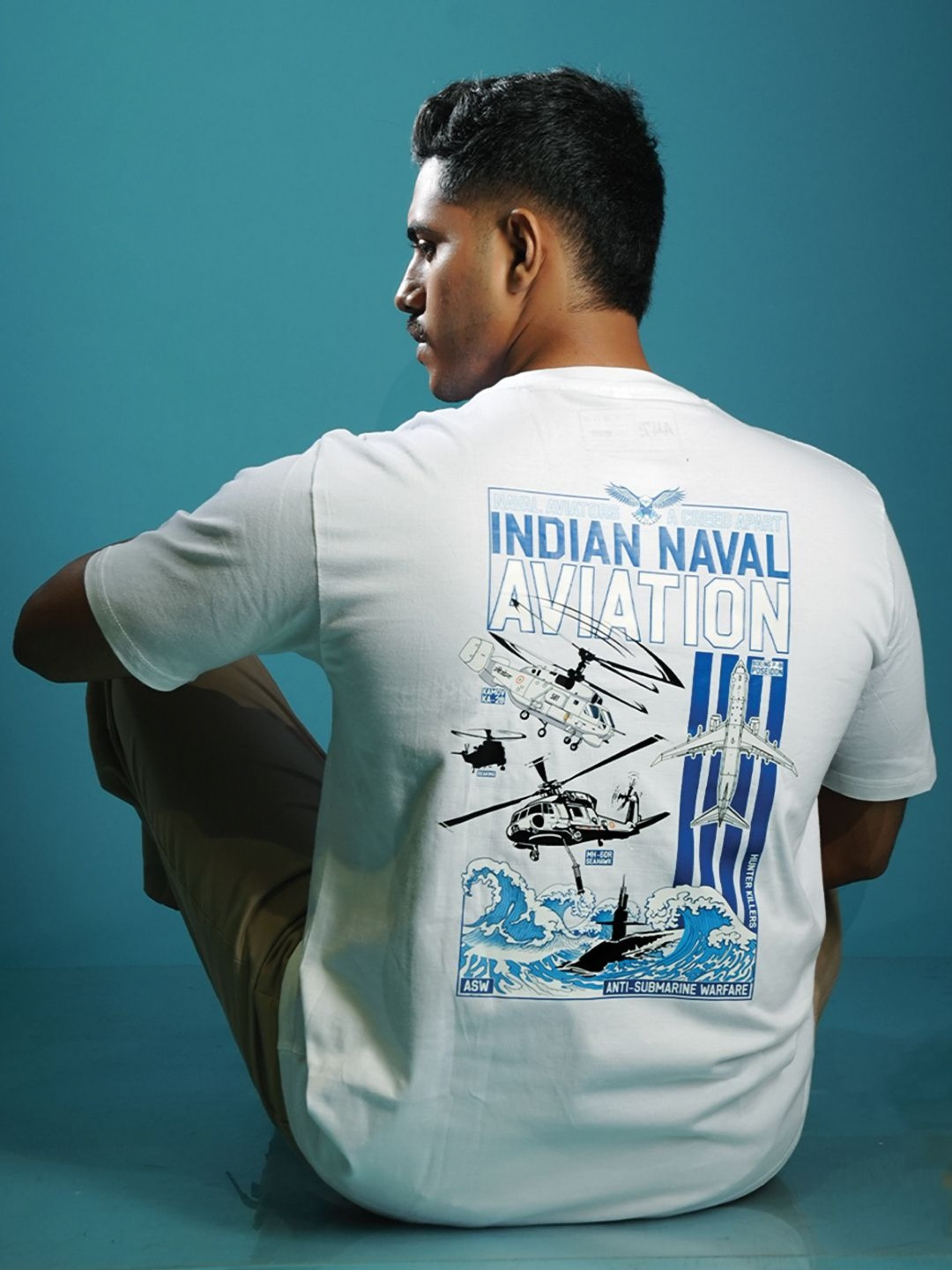 Ascend 47 Indian Naval Aviation: Anti-Submarine Warfare White Oversized T-Shirt