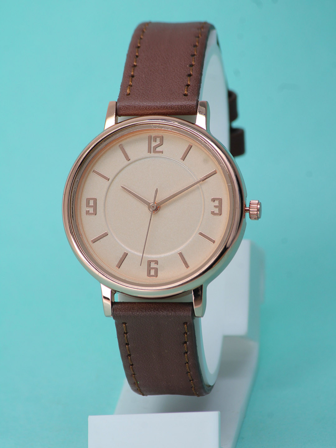 VIRAKTI Women Brass Dial & Leather Wrap Around Straps Analogue Watch G-03-BROWN CREAM-A