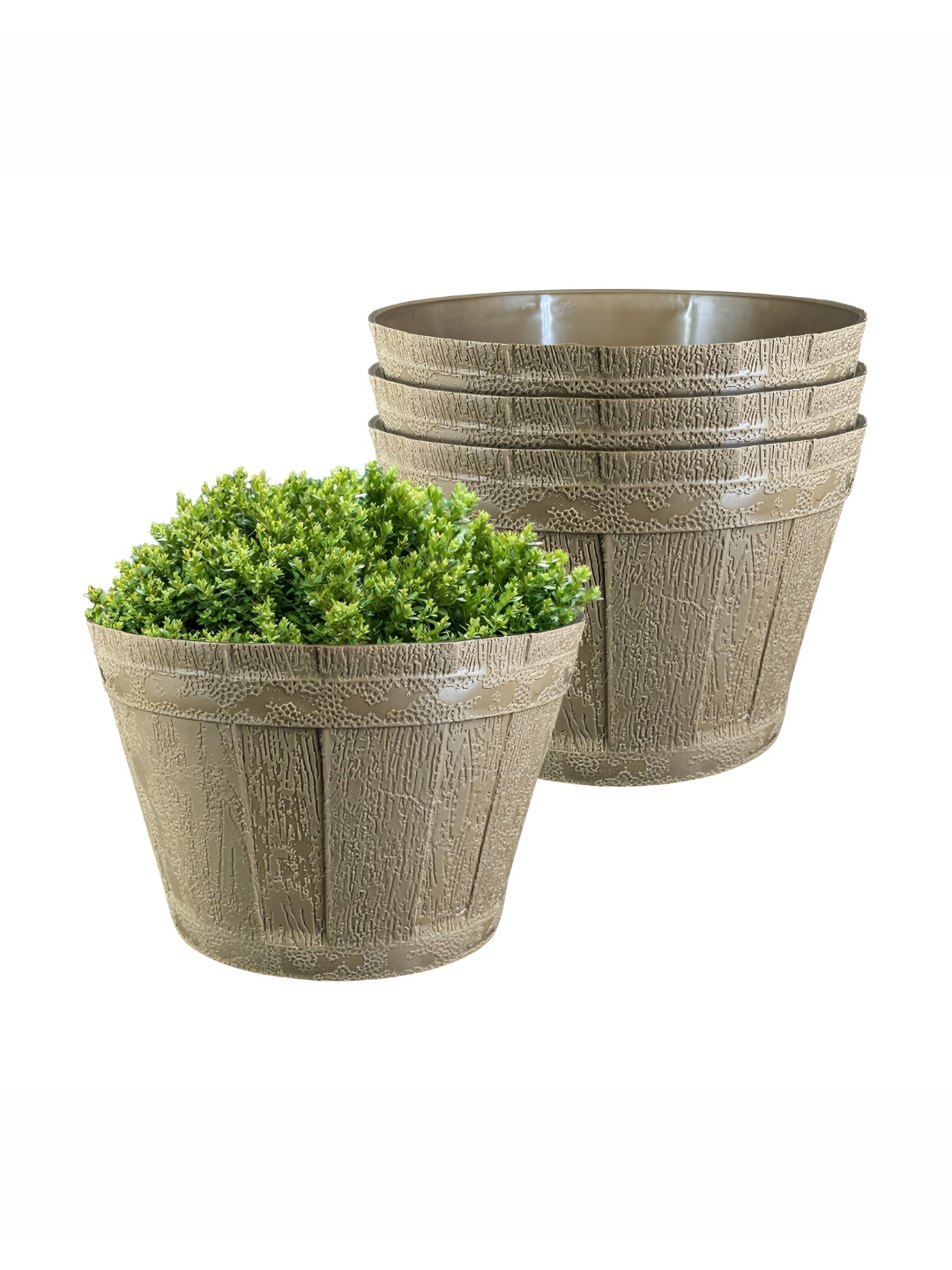GARDEN'S NEED Barrel Brown 4 Pieces Textured Planters